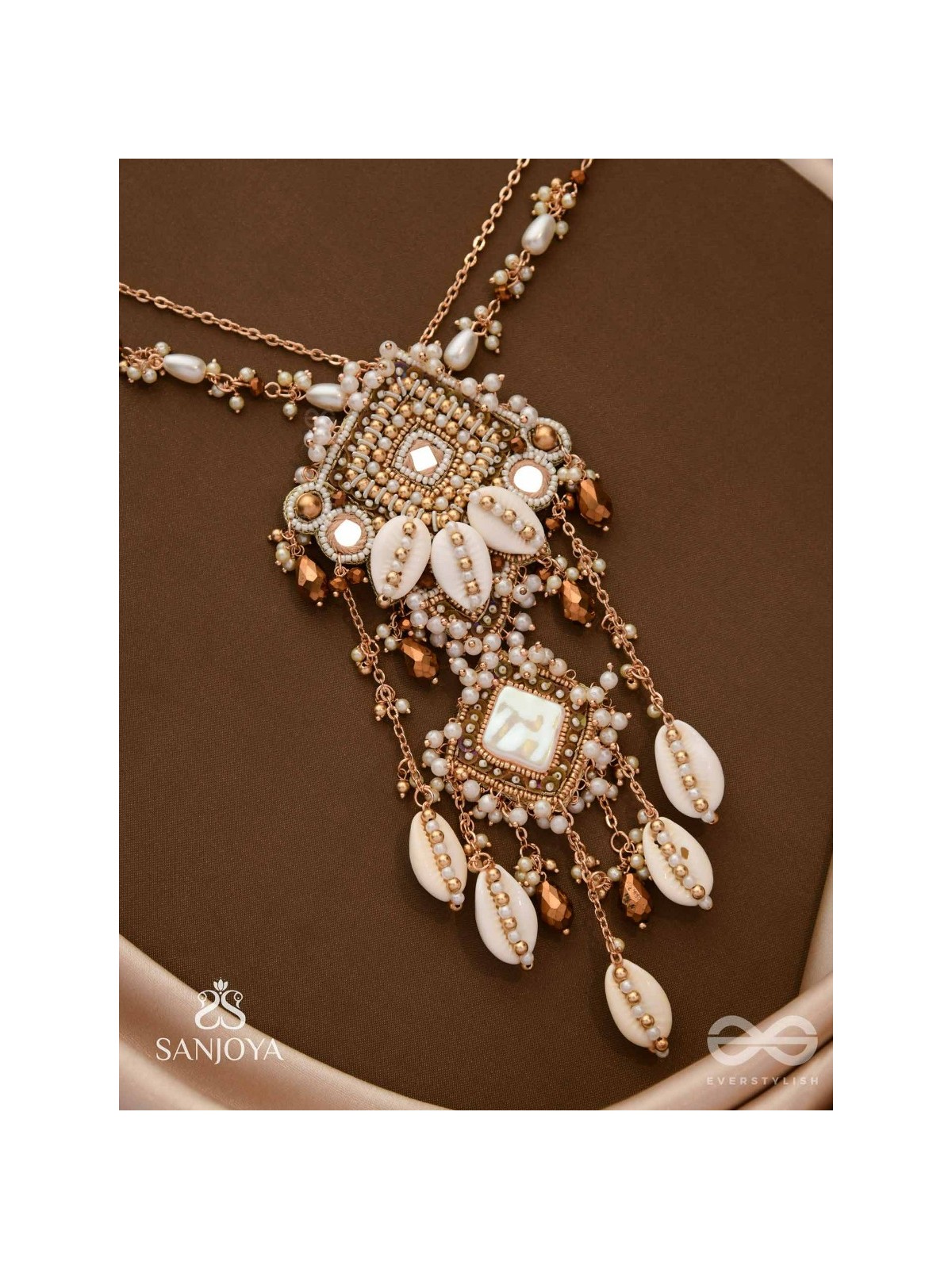 Abhivrish - The Shell Shower - Shells, Mirrors, Beads And Glass Drops Hand Embroidered Neckpiece