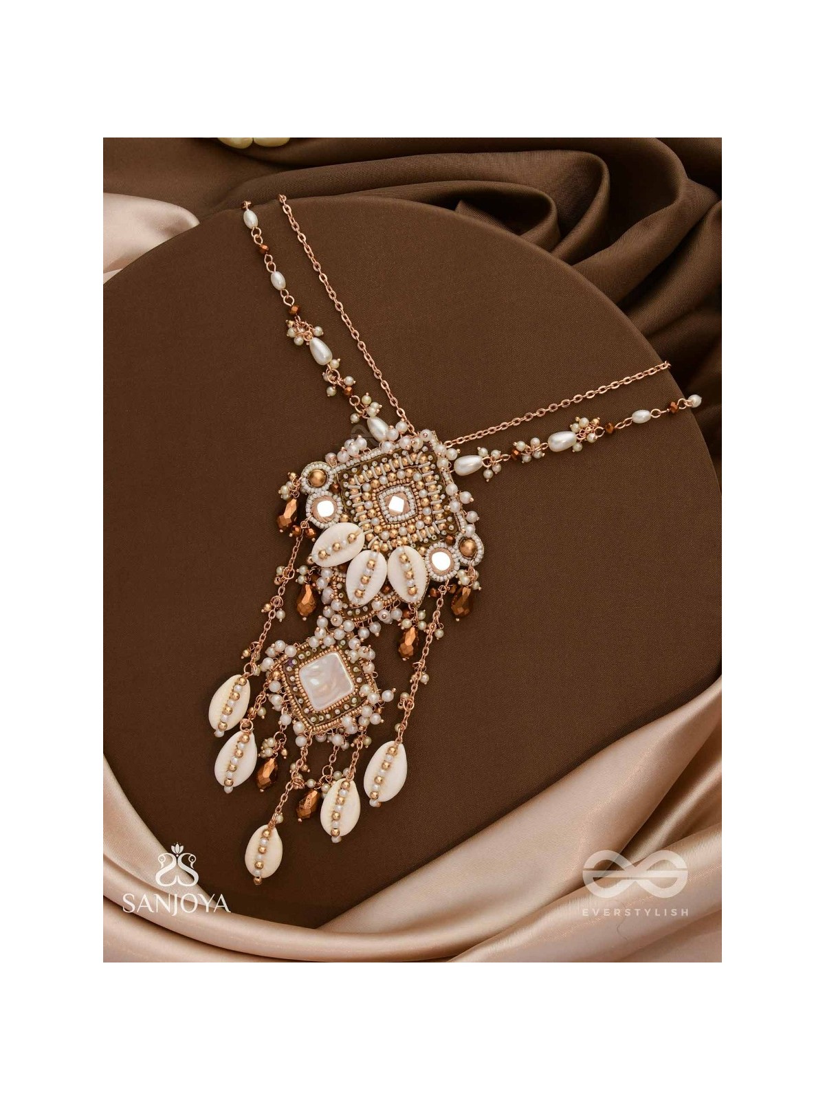 Abhivrish - The Shell Shower - Shells, Mirrors, Beads And Glass Drops Hand Embroidered Neckpiece