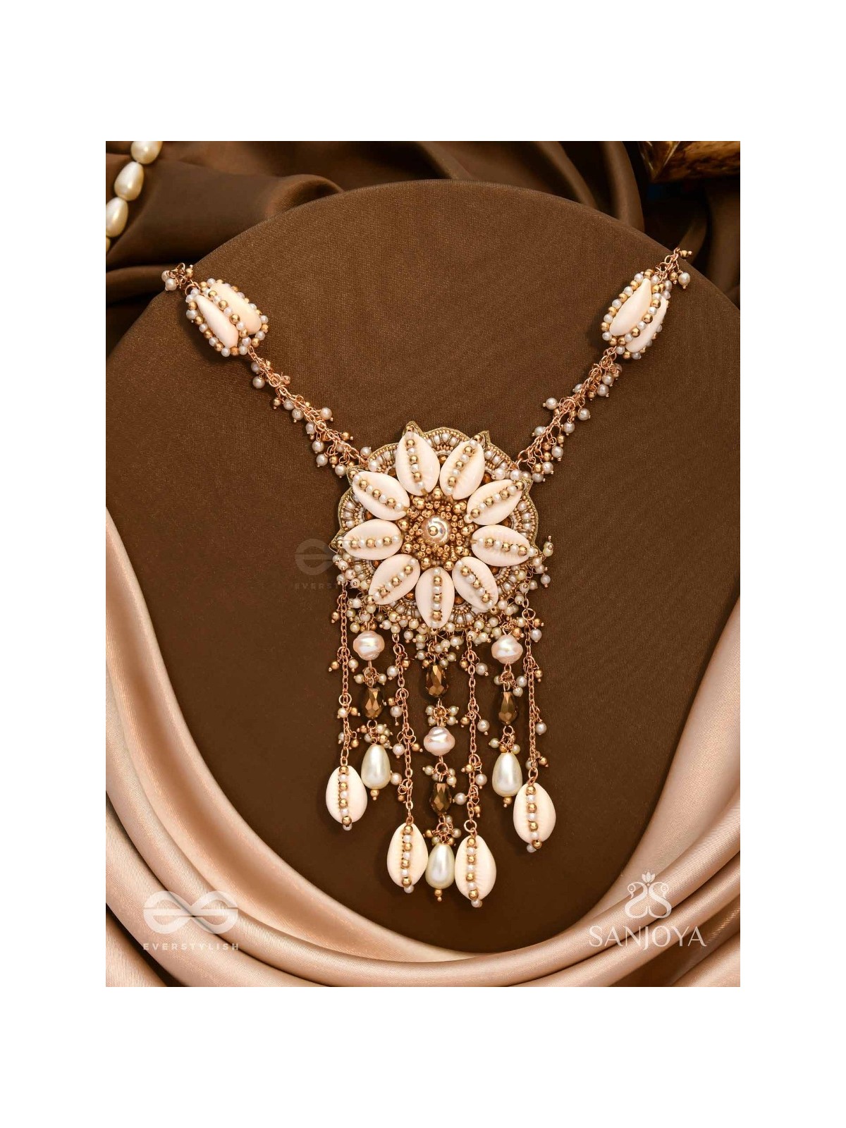 Upkulam - The Shore Letters - Shells, Beads And Pearl Drops Hand Embroidered Neckpiece