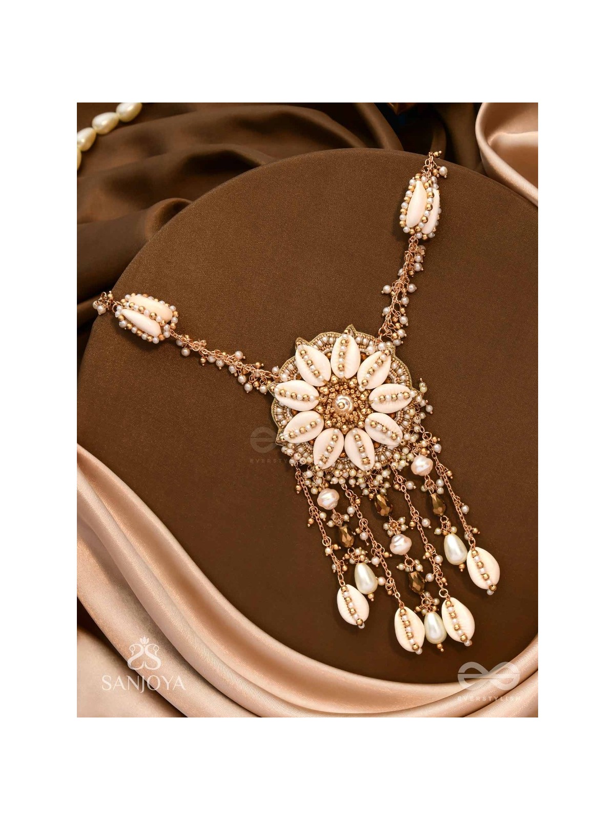 Upkulam - The Shore Letters - Shells, Beads And Pearl Drops Hand Embroidered Neckpiece