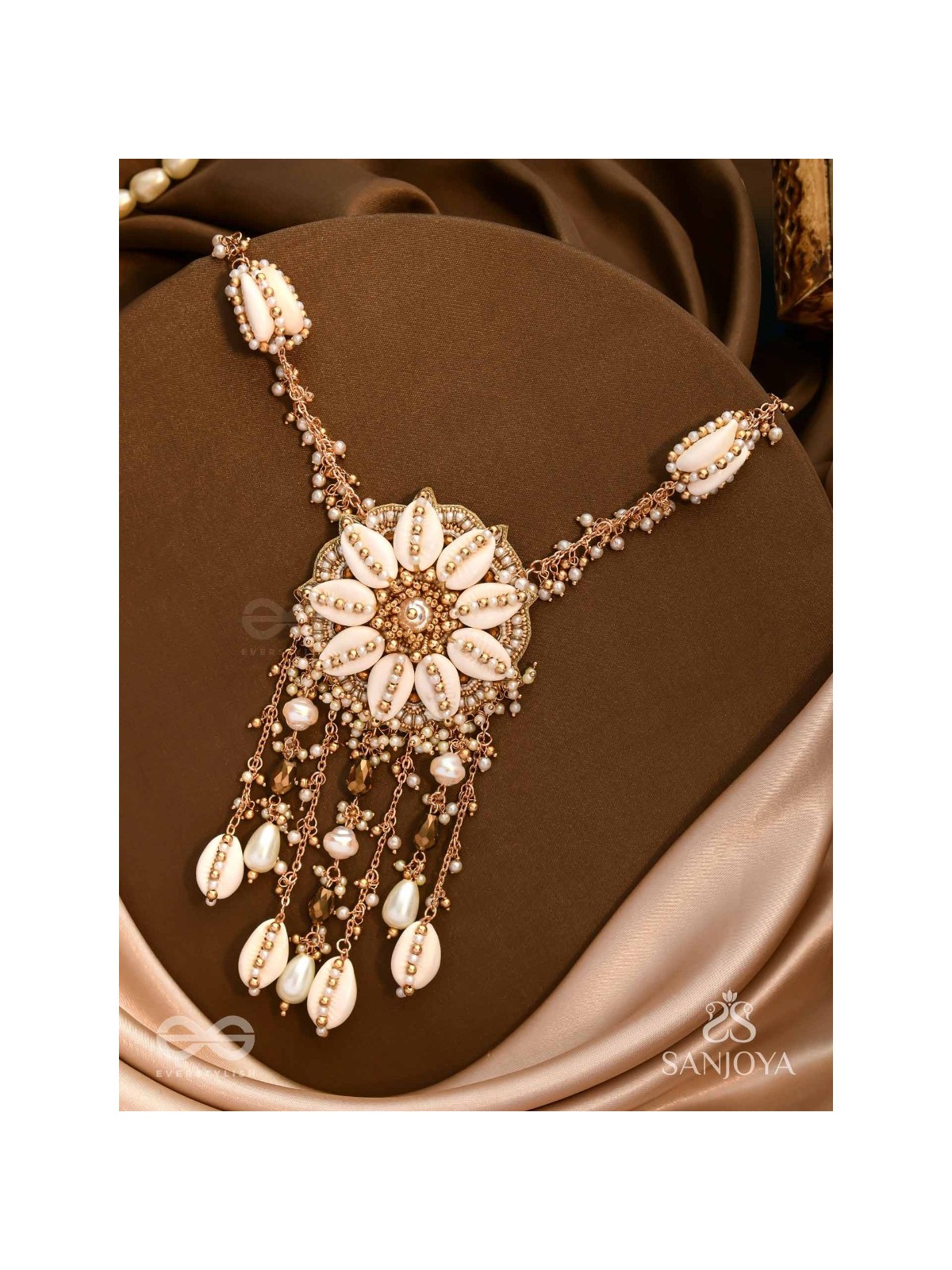 Upkulam - The Shore Letters - Shells, Beads And Pearl Drops Hand Embroidered Neckpiece