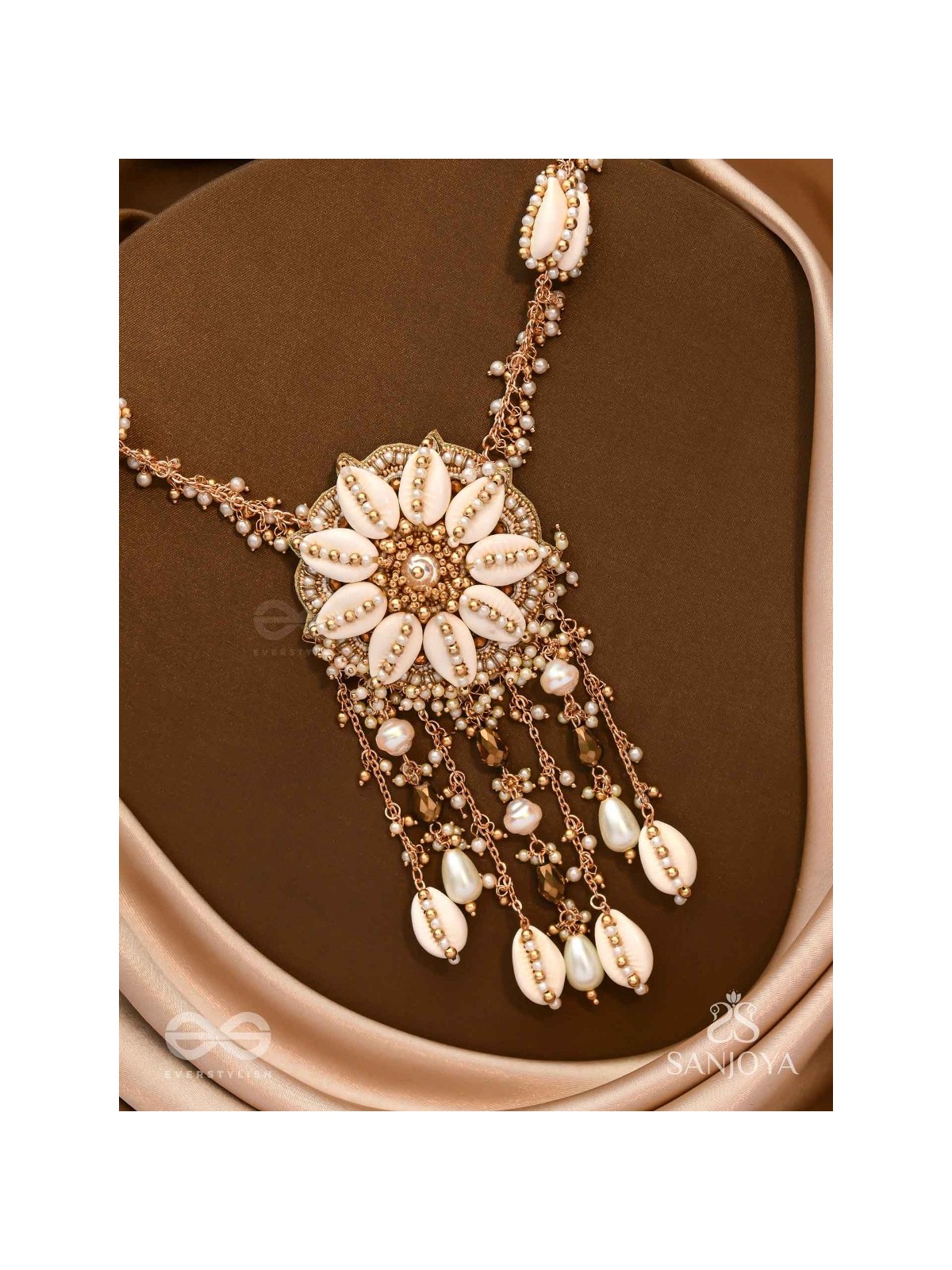 Upkulam - The Shore Letters - Shells, Beads And Pearl Drops Hand Embroidered Neckpiece