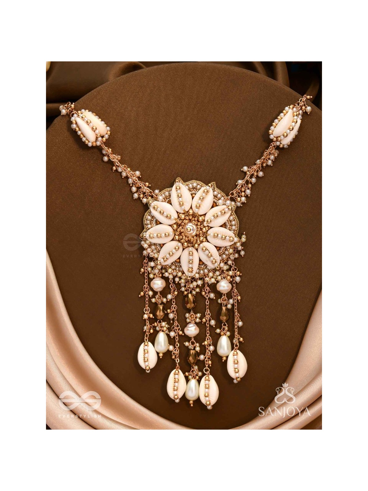 Upkulam - The Shore Letters - Shells, Beads And Pearl Drops Hand Embroidered Neckpiece