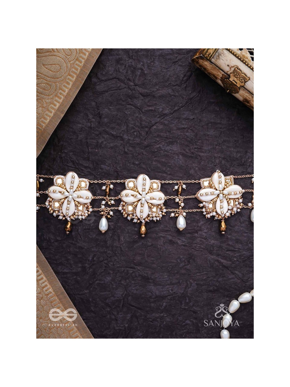 Stavkini - The Shell Bouquet - Shells, Mirrors, Beads And Glass Drops Hand Embroidered Kamarbandh