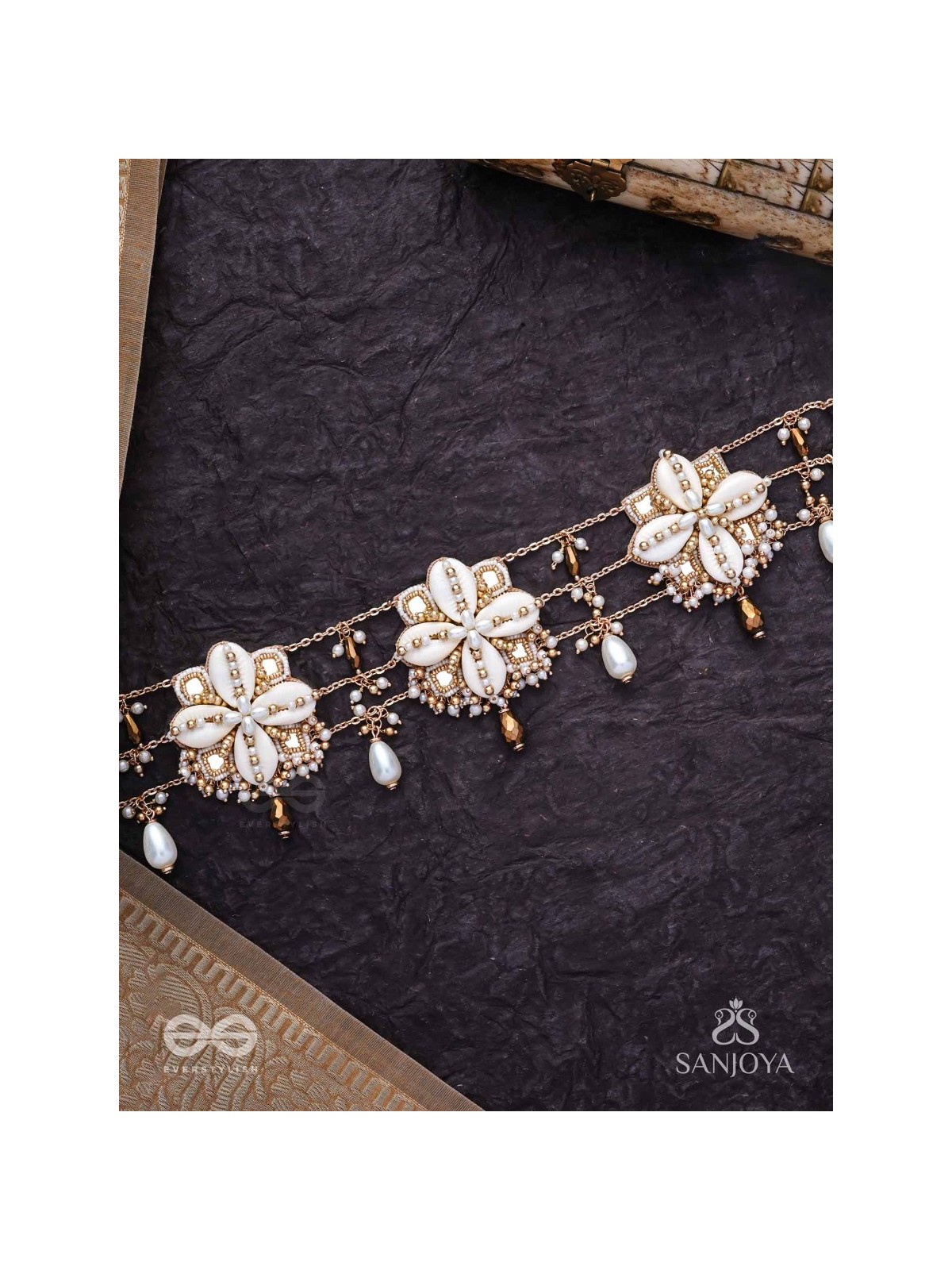 Stavkini - The Shell Bouquet - Shells, Mirrors, Beads And Glass Drops Hand Embroidered Kamarbandh