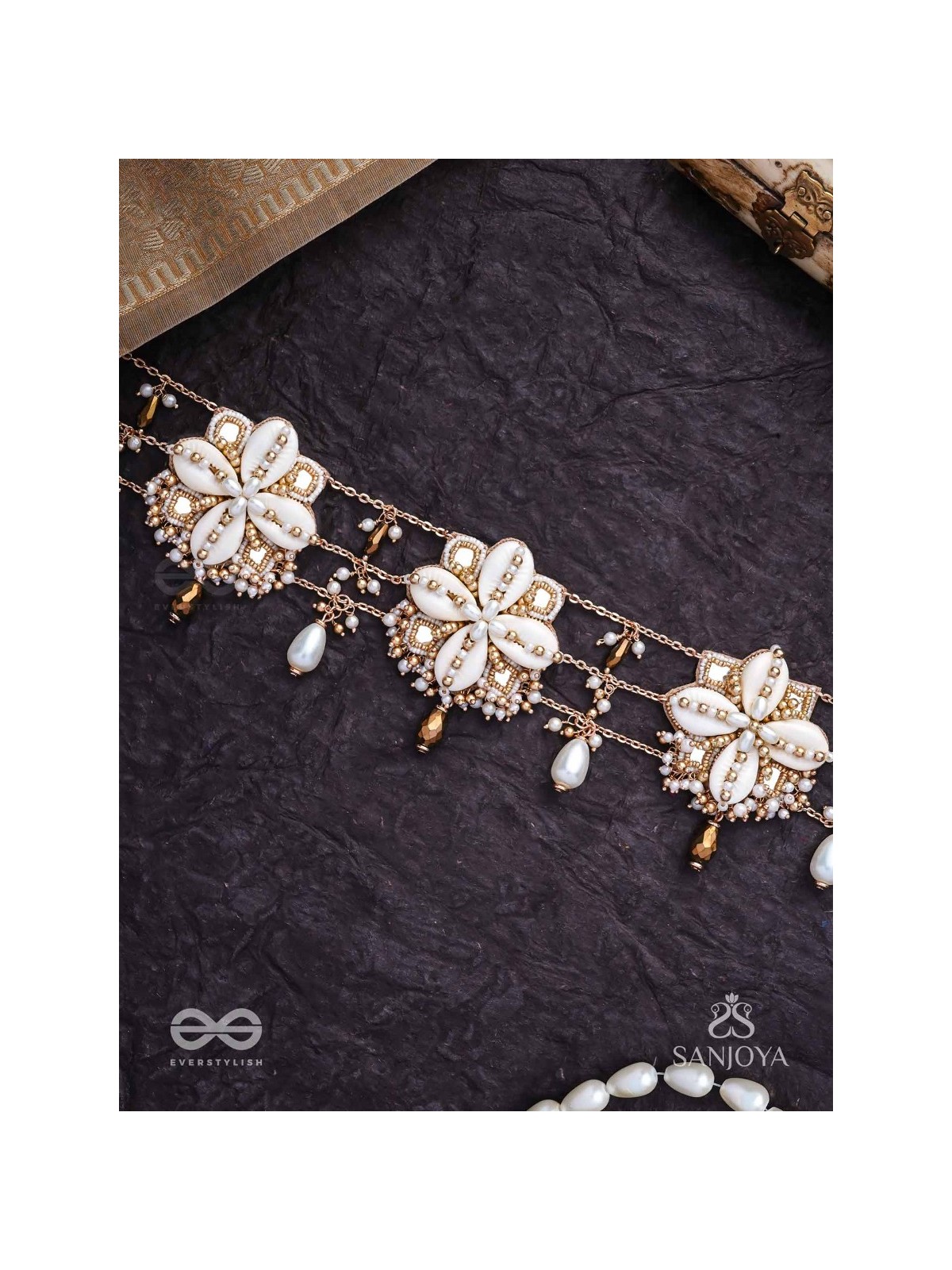 Stavkini - The Shell Bouquet - Shells, Mirrors, Beads And Glass Drops Hand Embroidered Kamarbandh