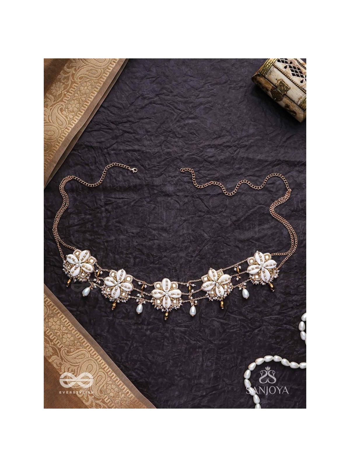 Stavkini - The Shell Bouquet - Shells, Mirrors, Beads And Glass Drops Hand Embroidered Kamarbandh