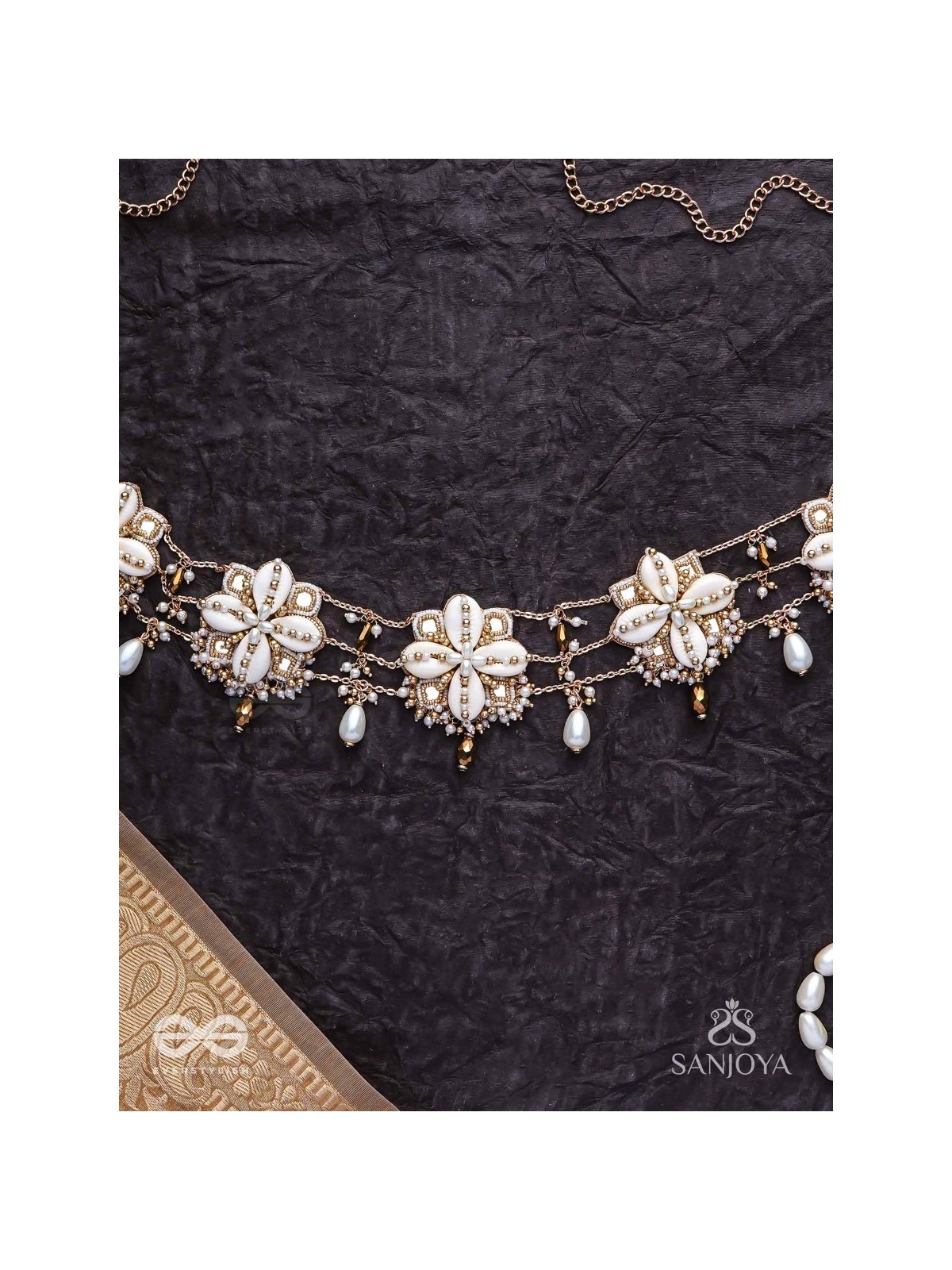 Stavkini - The Shell Bouquet - Shells, Mirrors, Beads And Glass Drops Hand Embroidered Kamarbandh