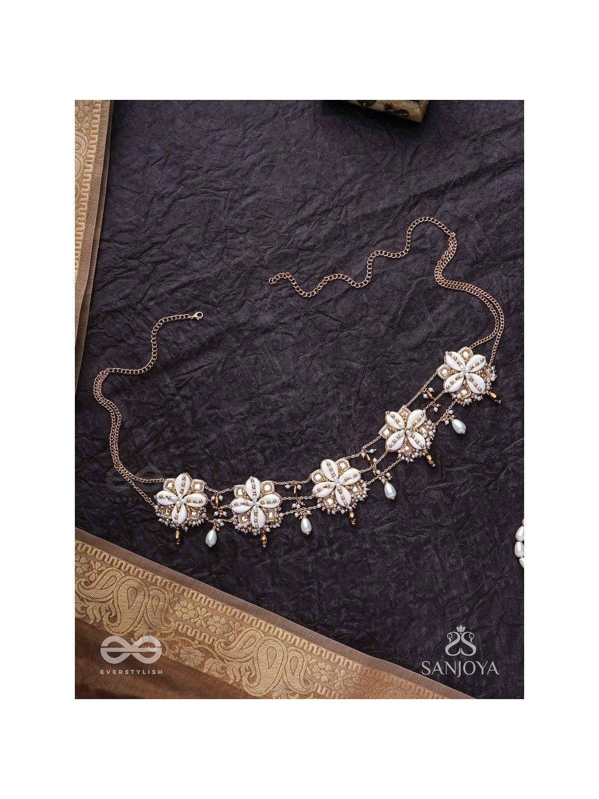 Stavkini - The Shell Bouquet - Shells, Mirrors, Beads And Glass Drops Hand Embroidered Kamarbandh