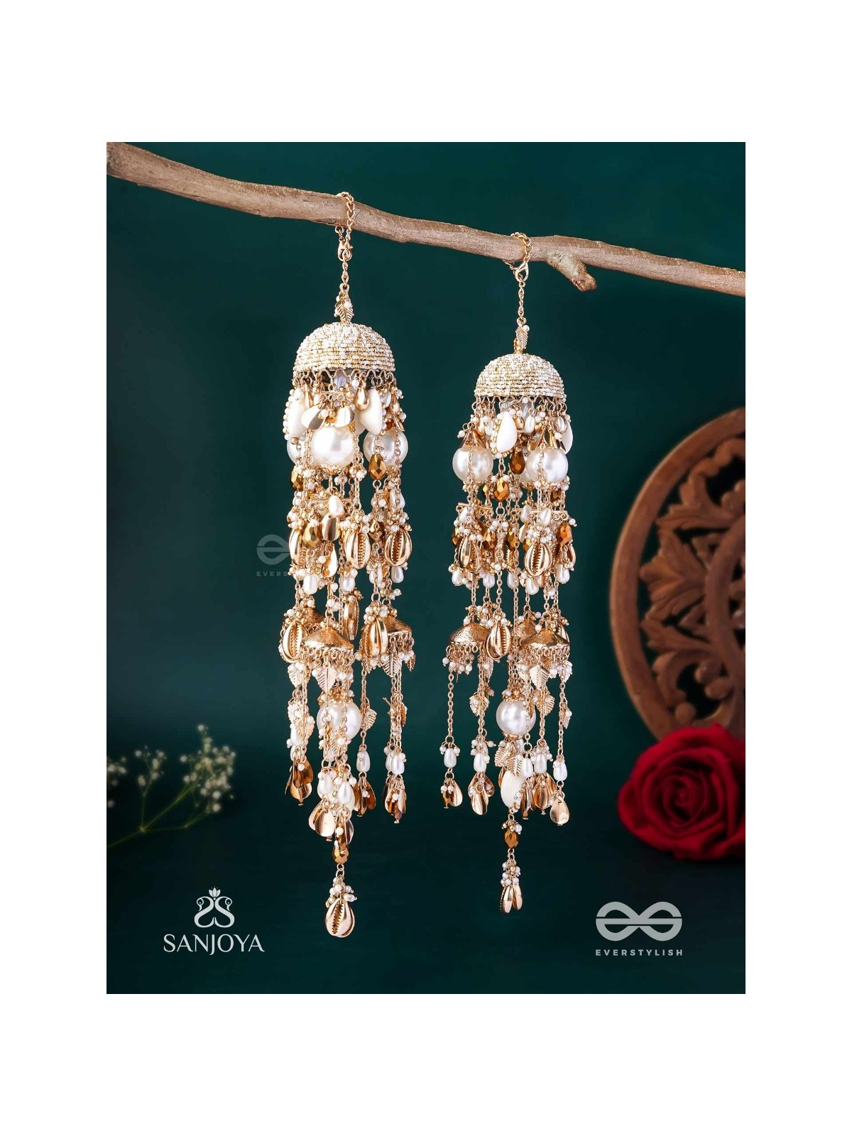 Kvanit - The Auspicious Chimes - Beads, Shells, Pearls And Glass Drops Hand Embroidered Kaleere Without Bangles