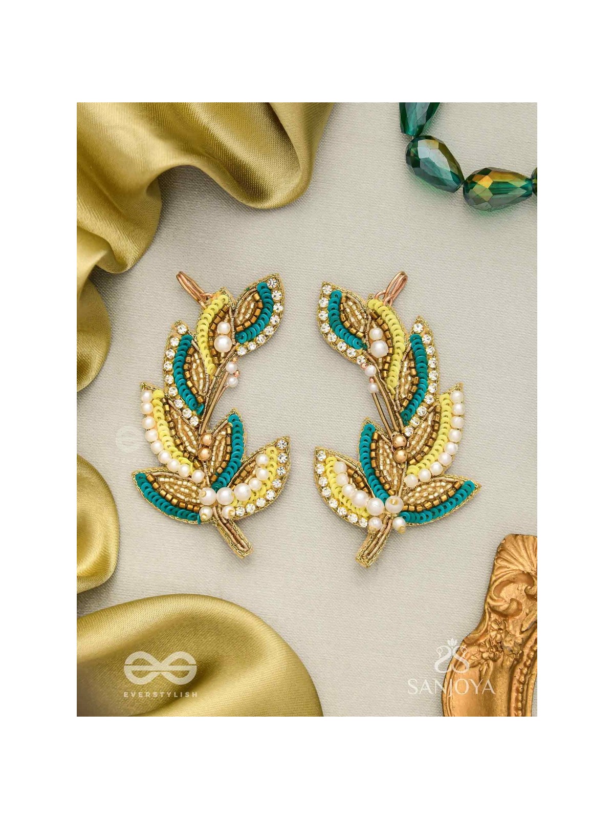 Parnin - The Embellished Feathers - Beads, Sequins And Cutdana Hand Embroidered Earrings
