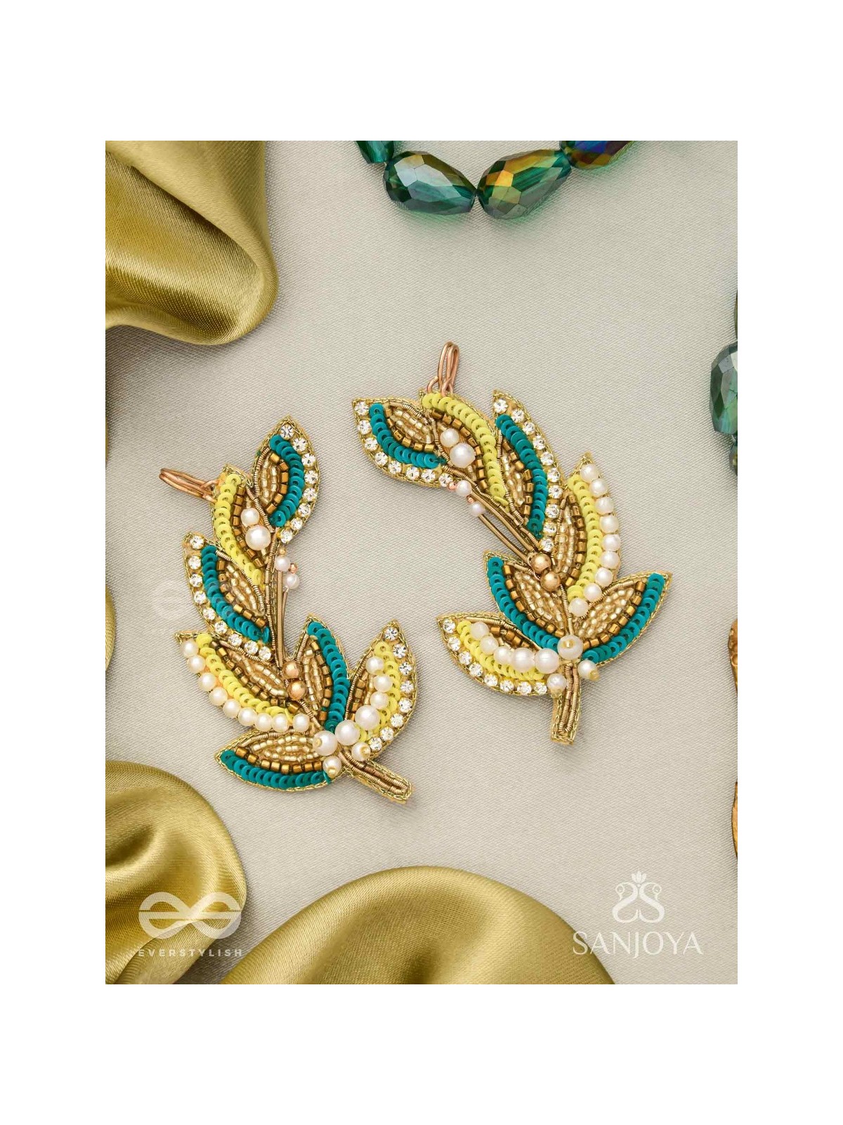 Parnin - The Embellished Feathers - Beads, Sequins And Cutdana Hand Embroidered Earrings