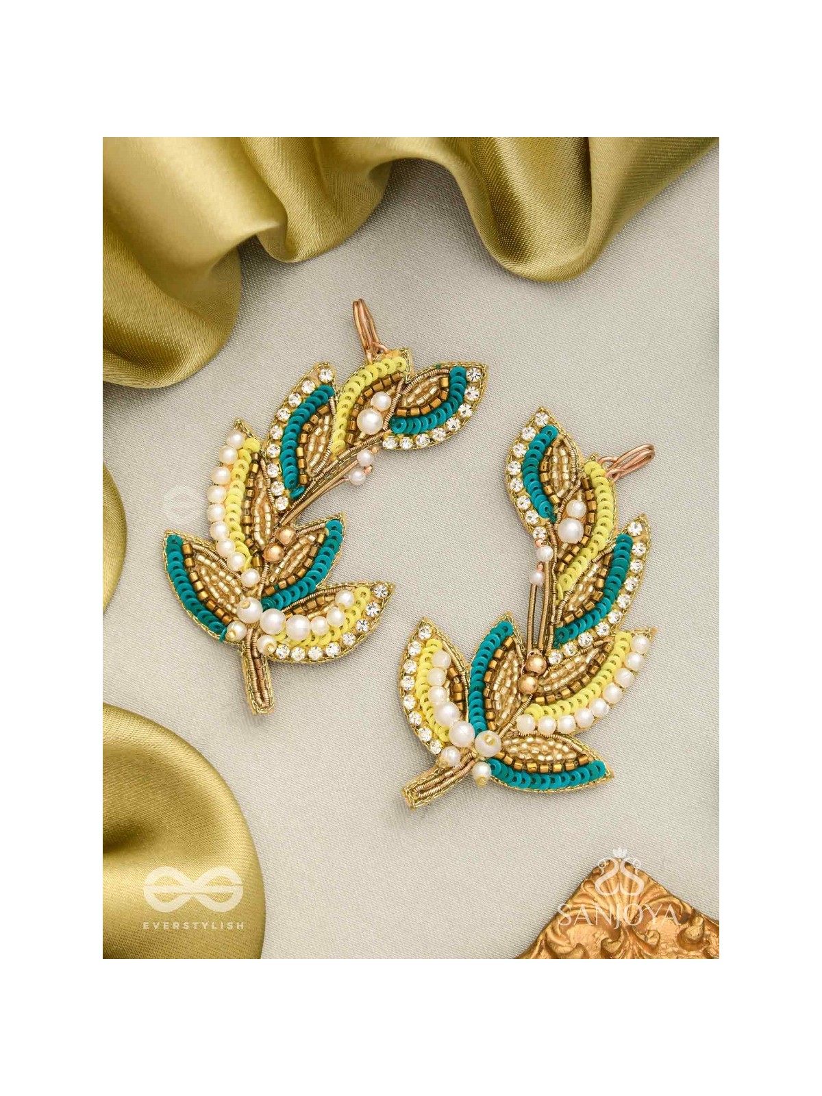 Parnin - The Embellished Feathers - Beads, Sequins And Cutdana Hand Embroidered Earrings