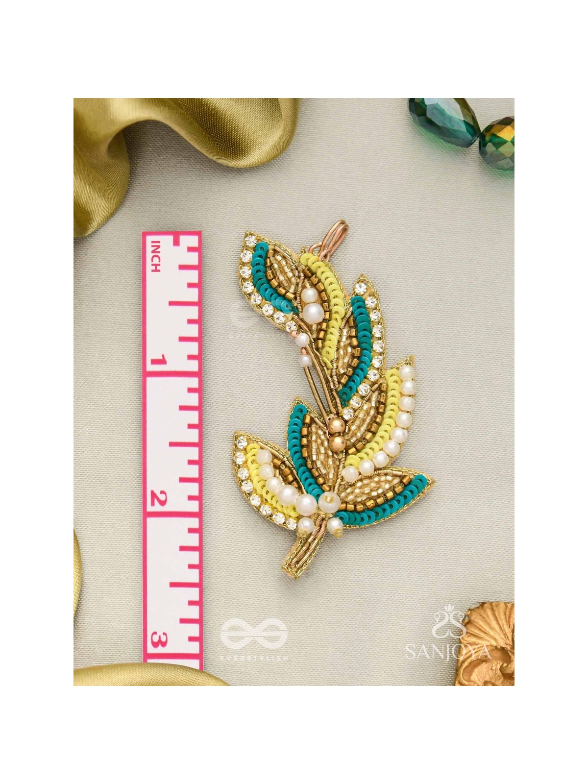 Parnin - The Embellished Feathers - Beads, Sequins And Cutdana Hand Embroidered Earrings
