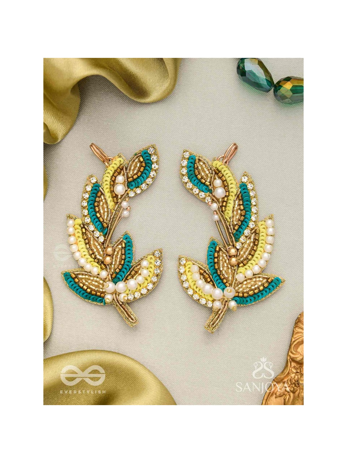 Parnin - The Embellished Feathers - Beads, Sequins And Cutdana Hand Embroidered Earrings