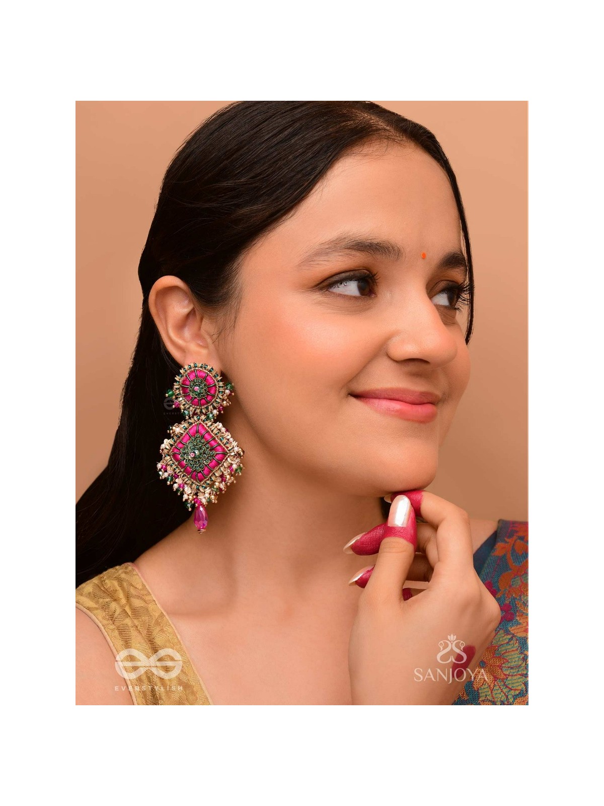 Stavak - The Dahlia Bouquet - Resham, Beads And Glass Drops Hand Embroidered Earrings