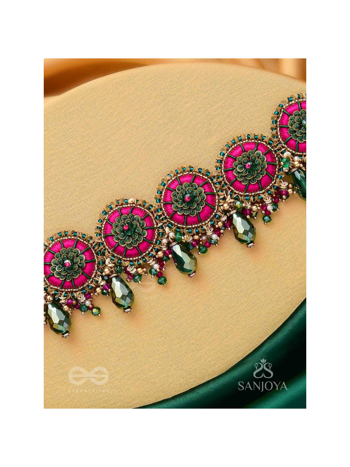 Sankirnau - The Floral Vine - Resham, Beads, Sequins And Glass Drops Hand Embroidered Choker Neckpiece