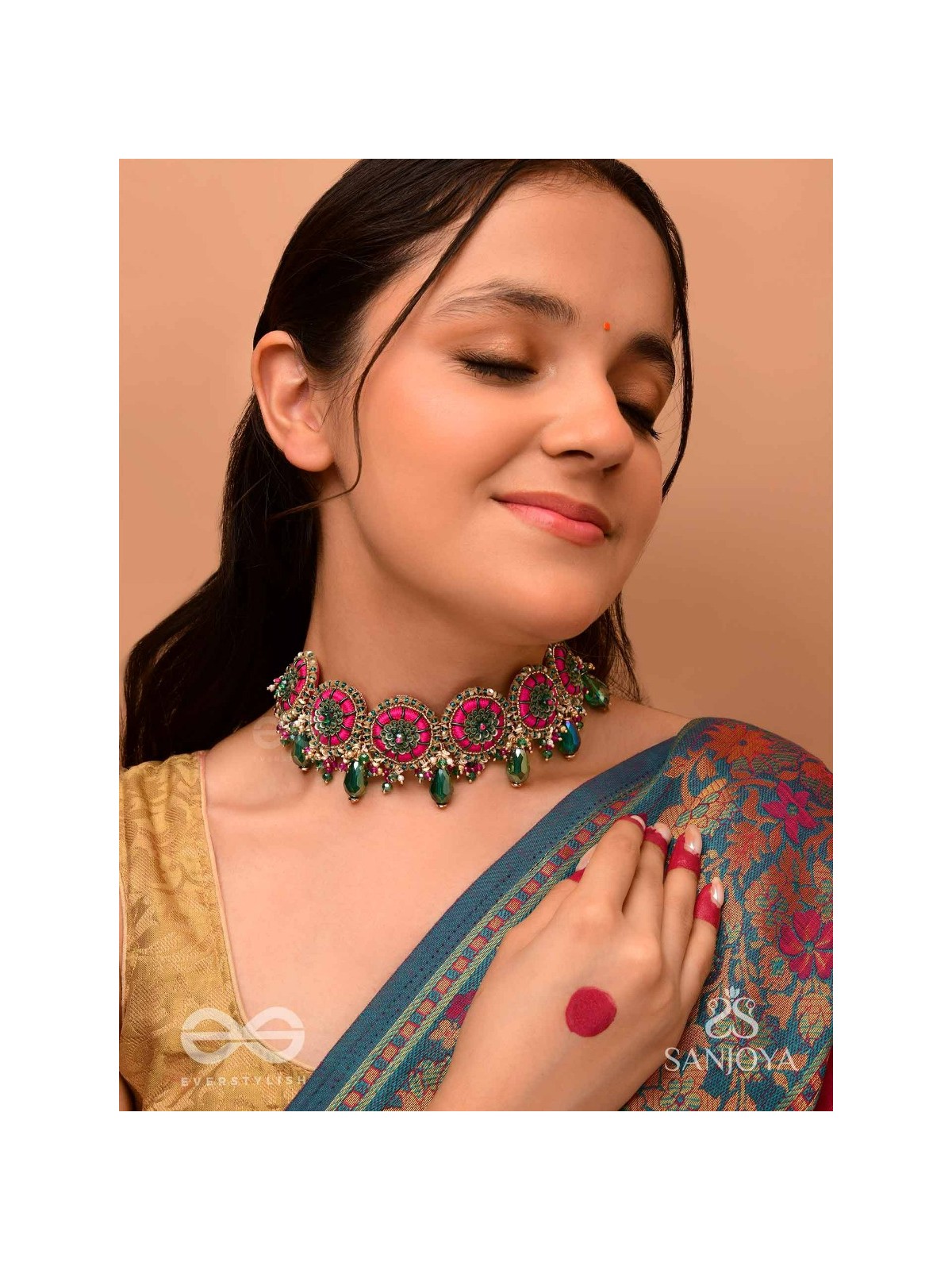 Sankirnau - The Floral Vine - Resham, Beads, Sequins And Glass Drops Hand Embroidered Choker Neckpiece