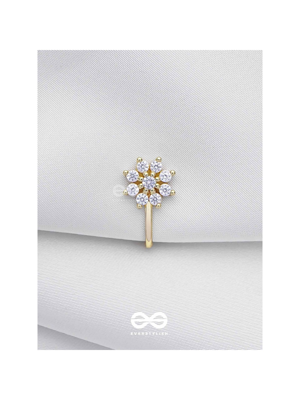 The Gorgeous Bloom - Golden Cubic Zirconia  NoseRing (NON-PIERCING)