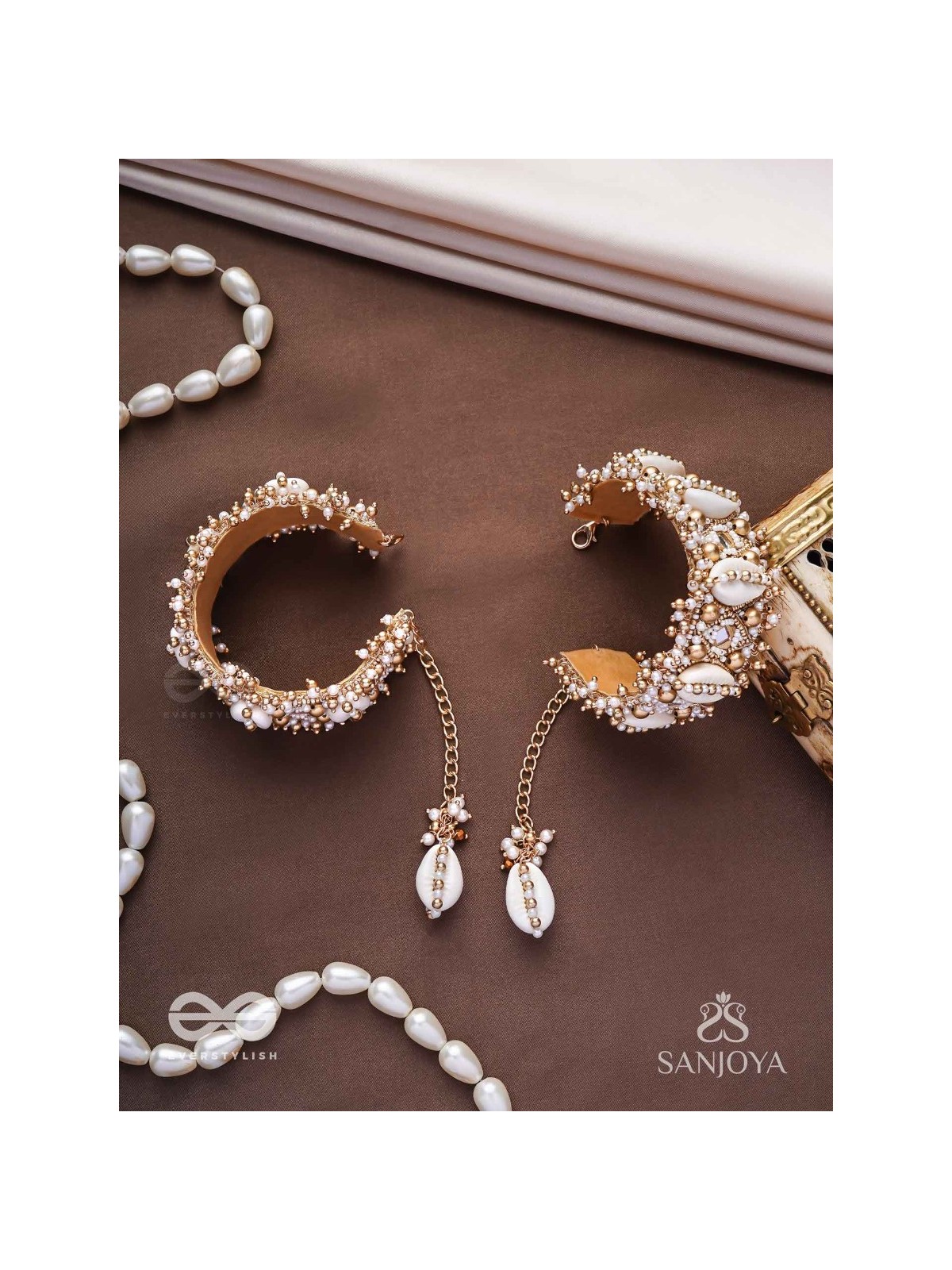 Prachurya - The Marine Abundance - Shells, Mirrors And Beads Hand Embroidered Cuff Bracelets (Set Of 2)