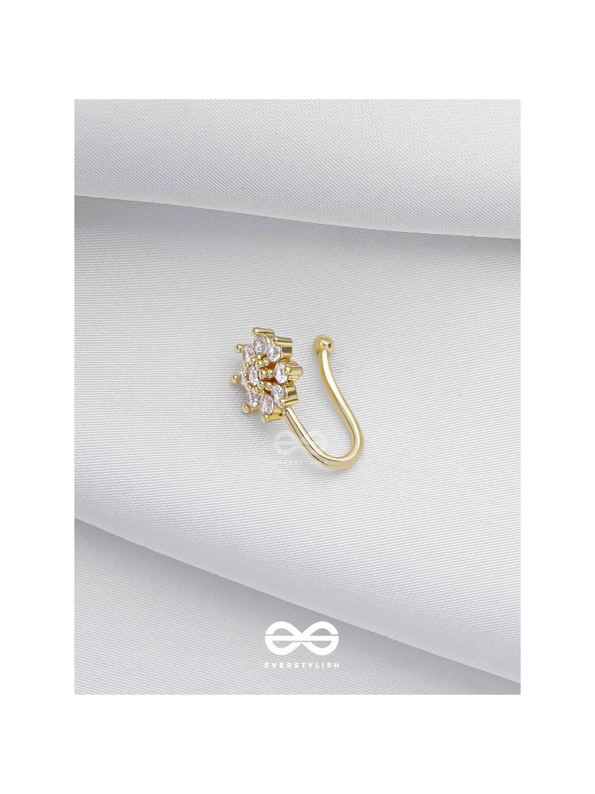 The Gorgeous Bloom - Golden Cubic Zirconia  NoseRing (NON-PIERCING)