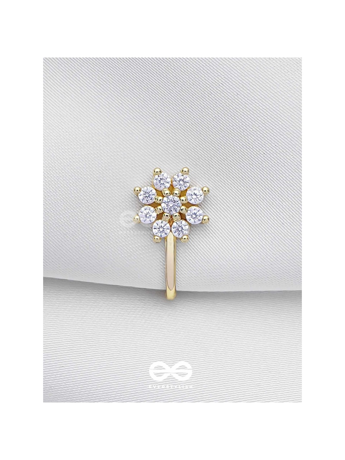 The Gorgeous Bloom - Golden Cubic Zirconia  NoseRing (NON-PIERCING)