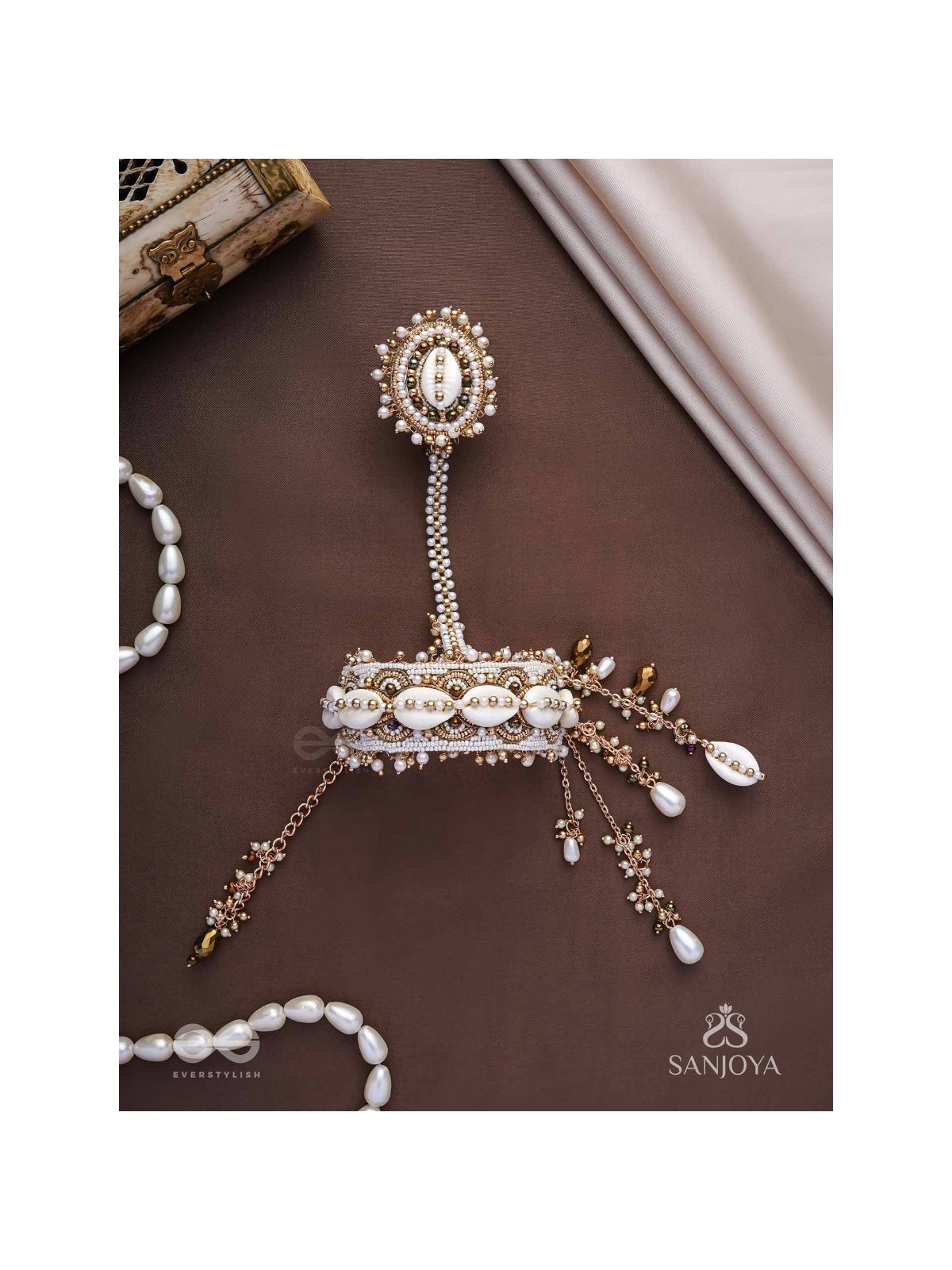 Vivriddhi - The Stream Of Prosperity - Shells, Beads, Glass And Pearl Drops Hand Embroidered Haathphool 