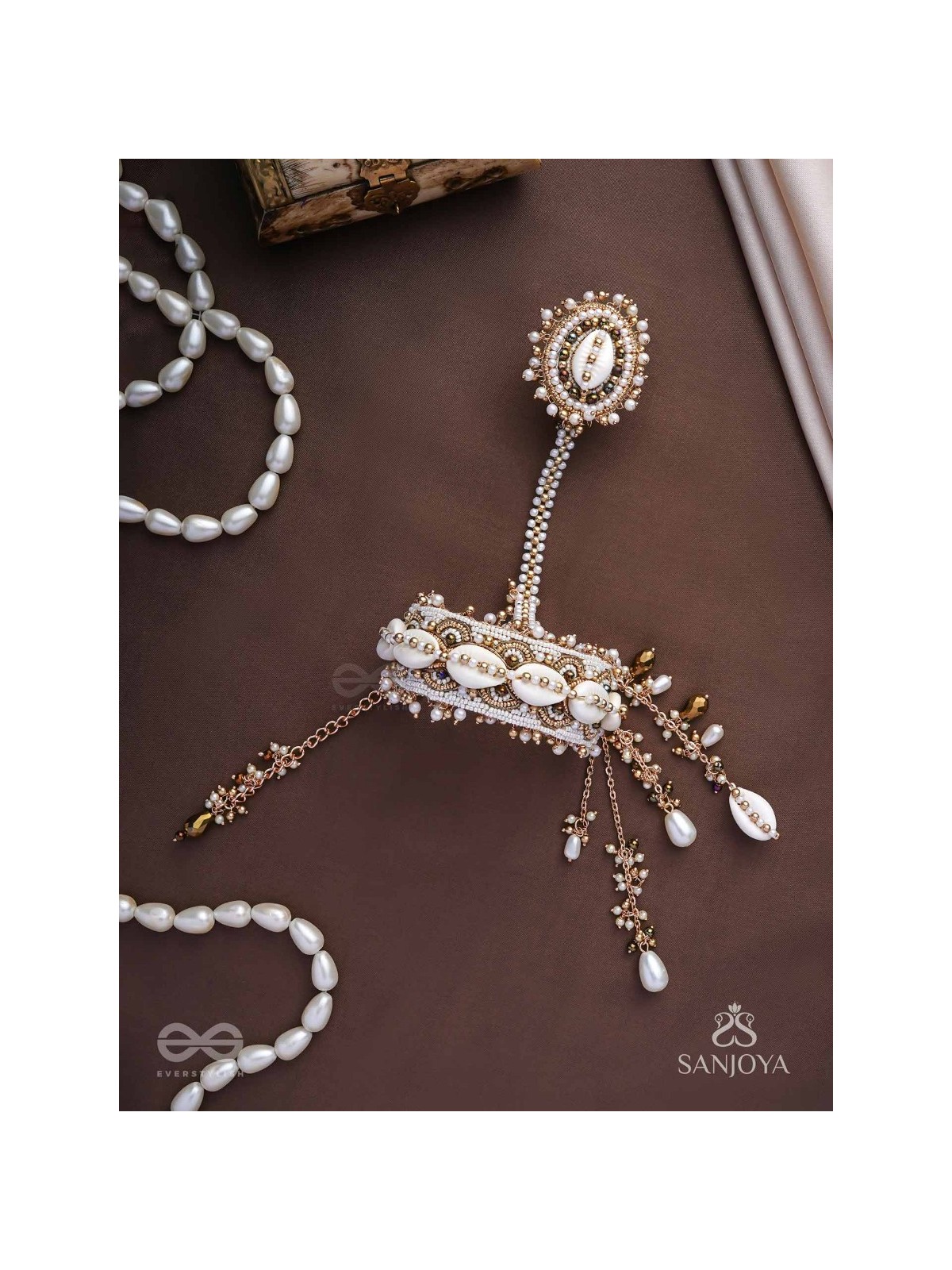 Vivriddhi - The Stream Of Prosperity - Shells, Beads, Glass And Pearl Drops Hand Embroidered Haathphool 