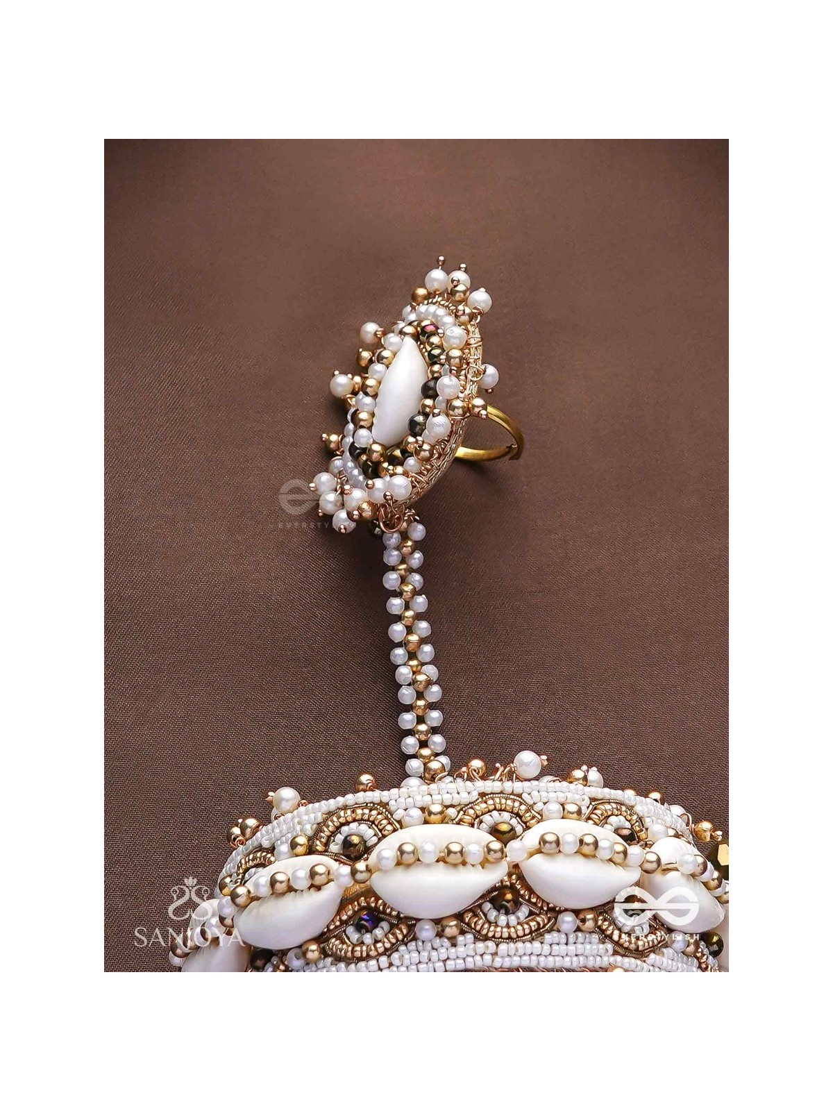 Vivriddhi - The Stream Of Prosperity - Shells, Beads, Glass And Pearl Drops Hand Embroidered Haathphool 