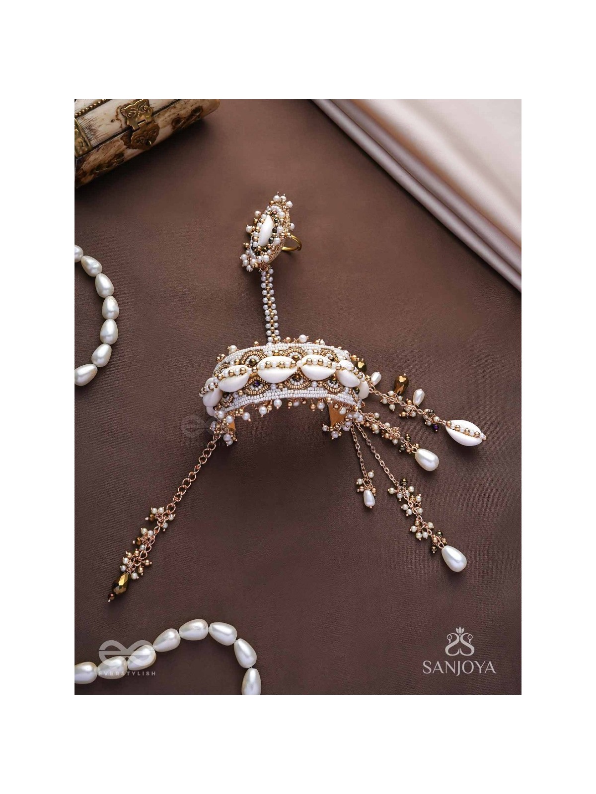 Vivriddhi - The Stream Of Prosperity - Shells, Beads, Glass And Pearl Drops Hand Embroidered Haathphool 