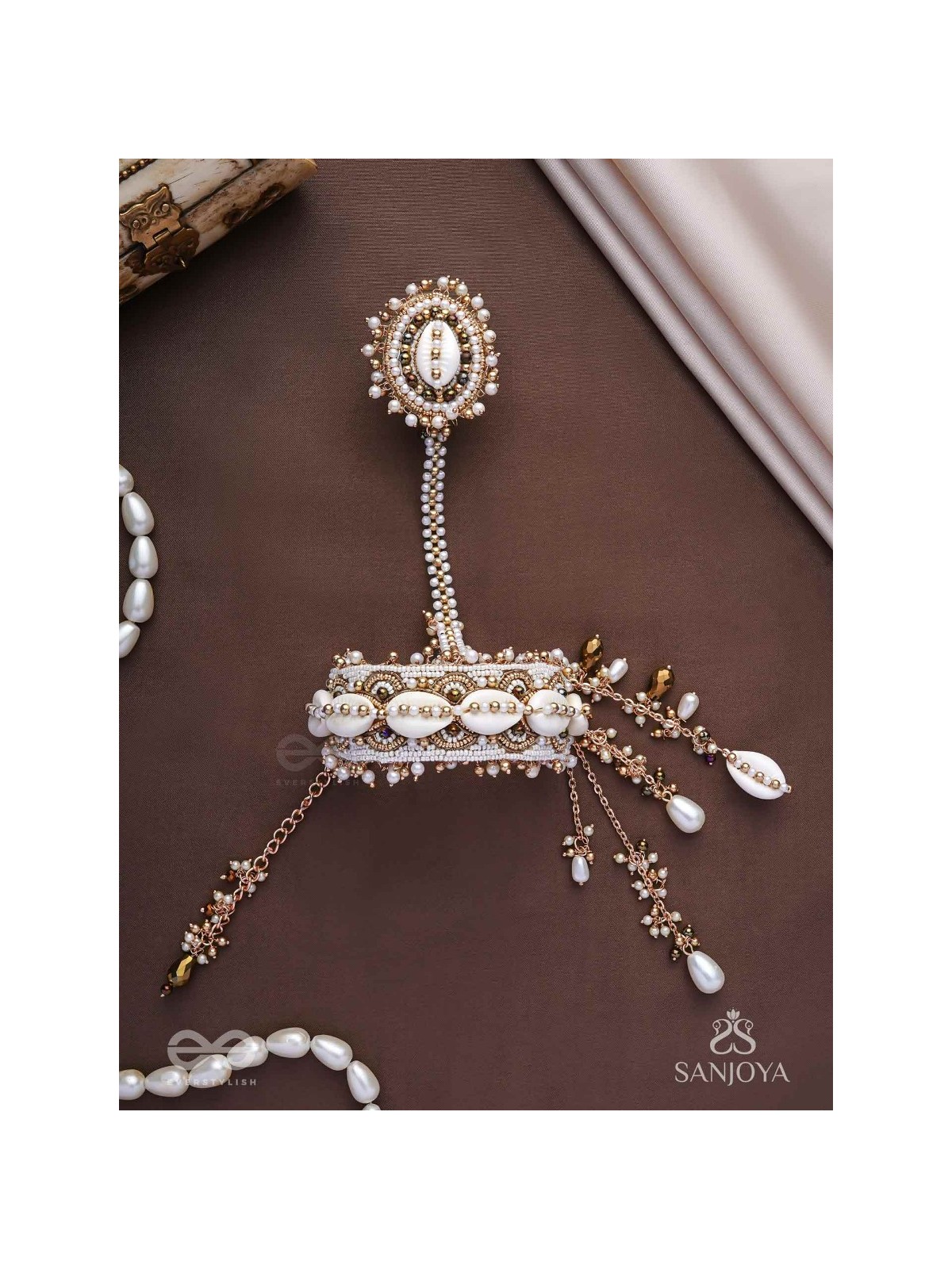 Vivriddhi - The Stream Of Prosperity - Shells, Beads, Glass And Pearl Drops Hand Embroidered Haathphool 