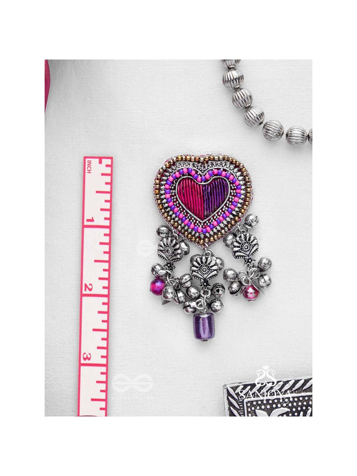 Unmadishnu - The Love Rush - Dabka, Beads And Glass Drops Hand Embroidered Oxidised Earrings