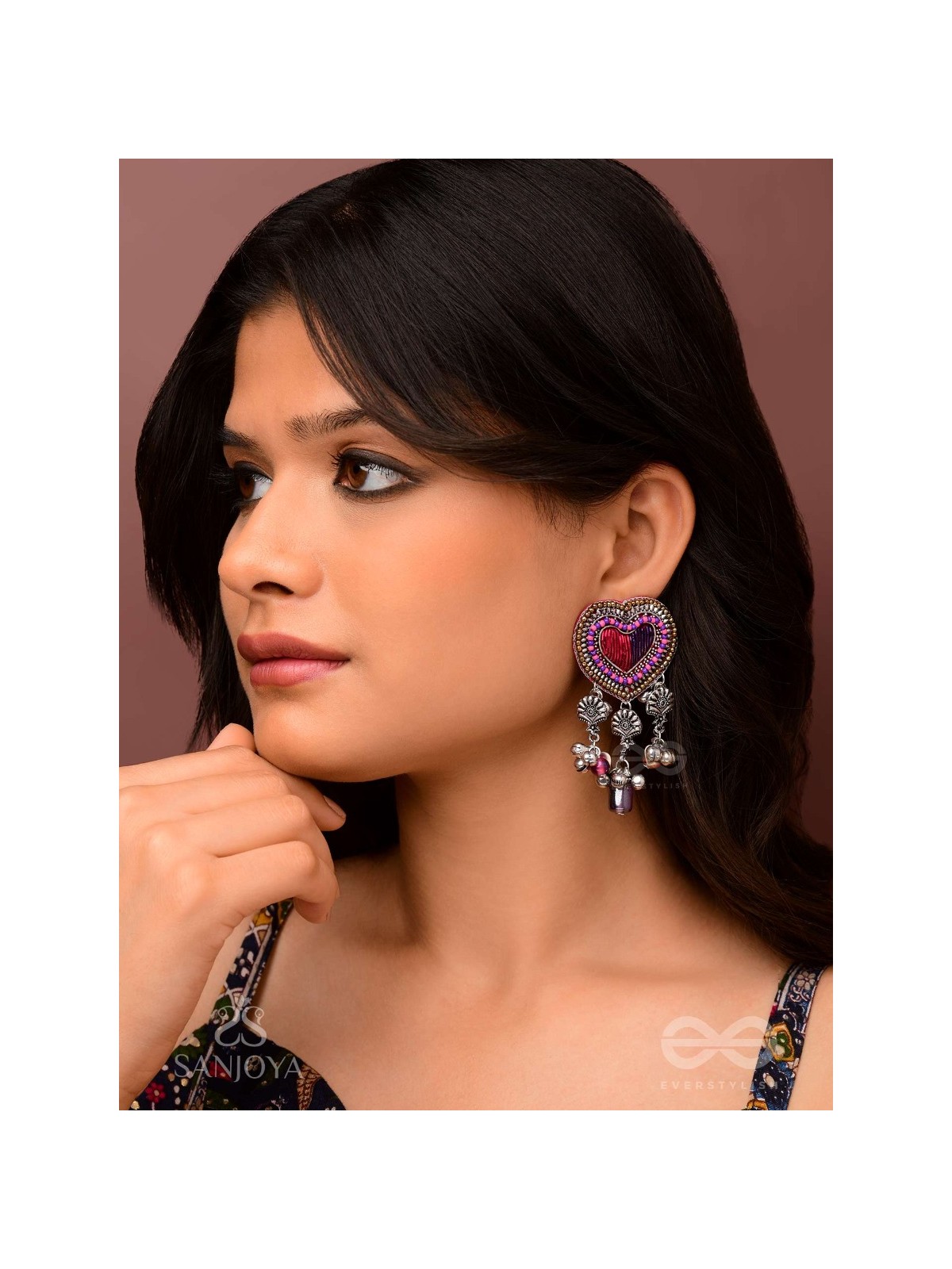 Unmadishnu - The Love Rush - Dabka, Beads And Glass Drops Hand Embroidered Oxidised Earrings