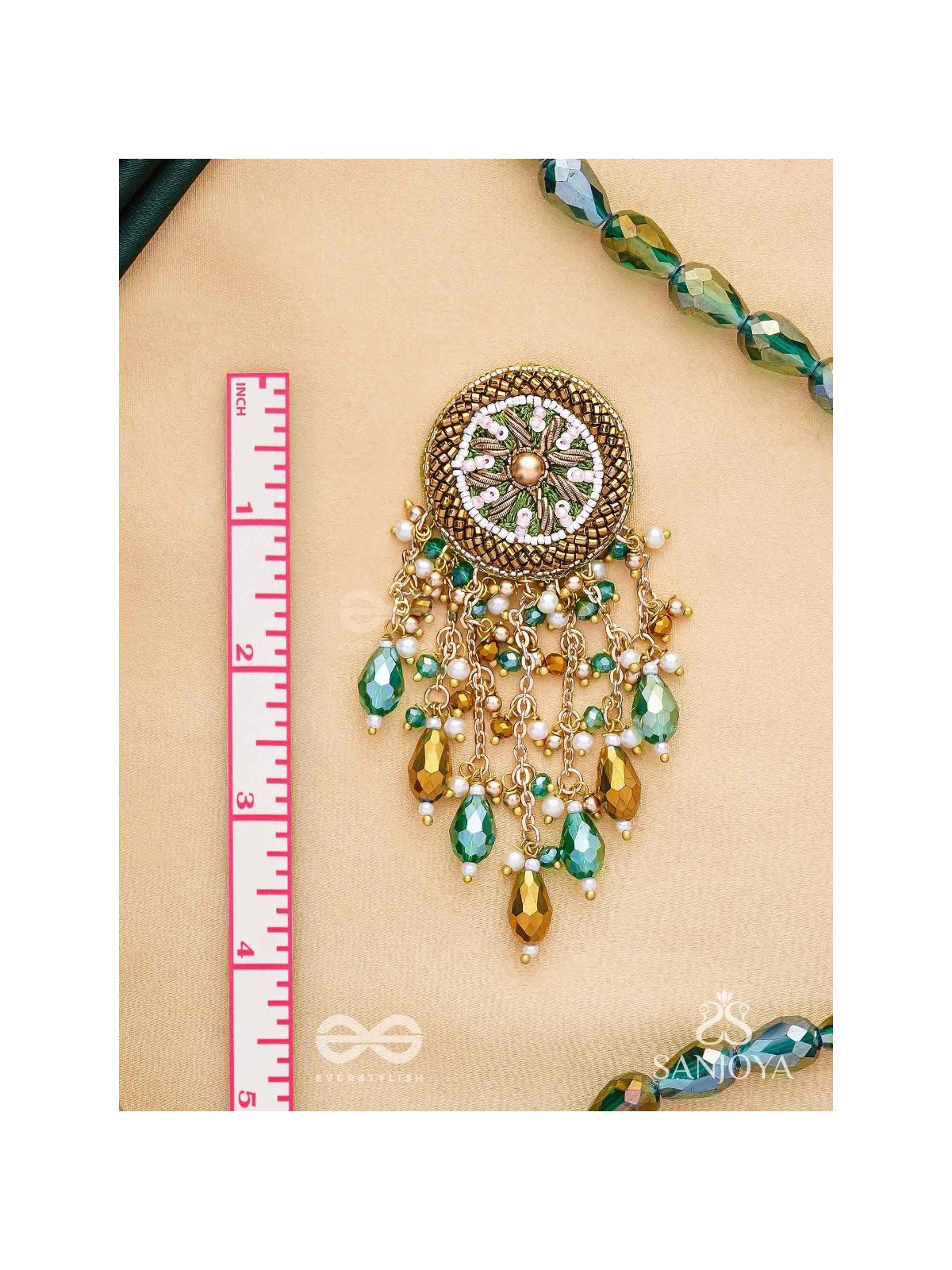 Varsham - The Captivating Rainfall - Cutdana, Dabka, Beads And Glass Drops Hand Embroidered Earrings