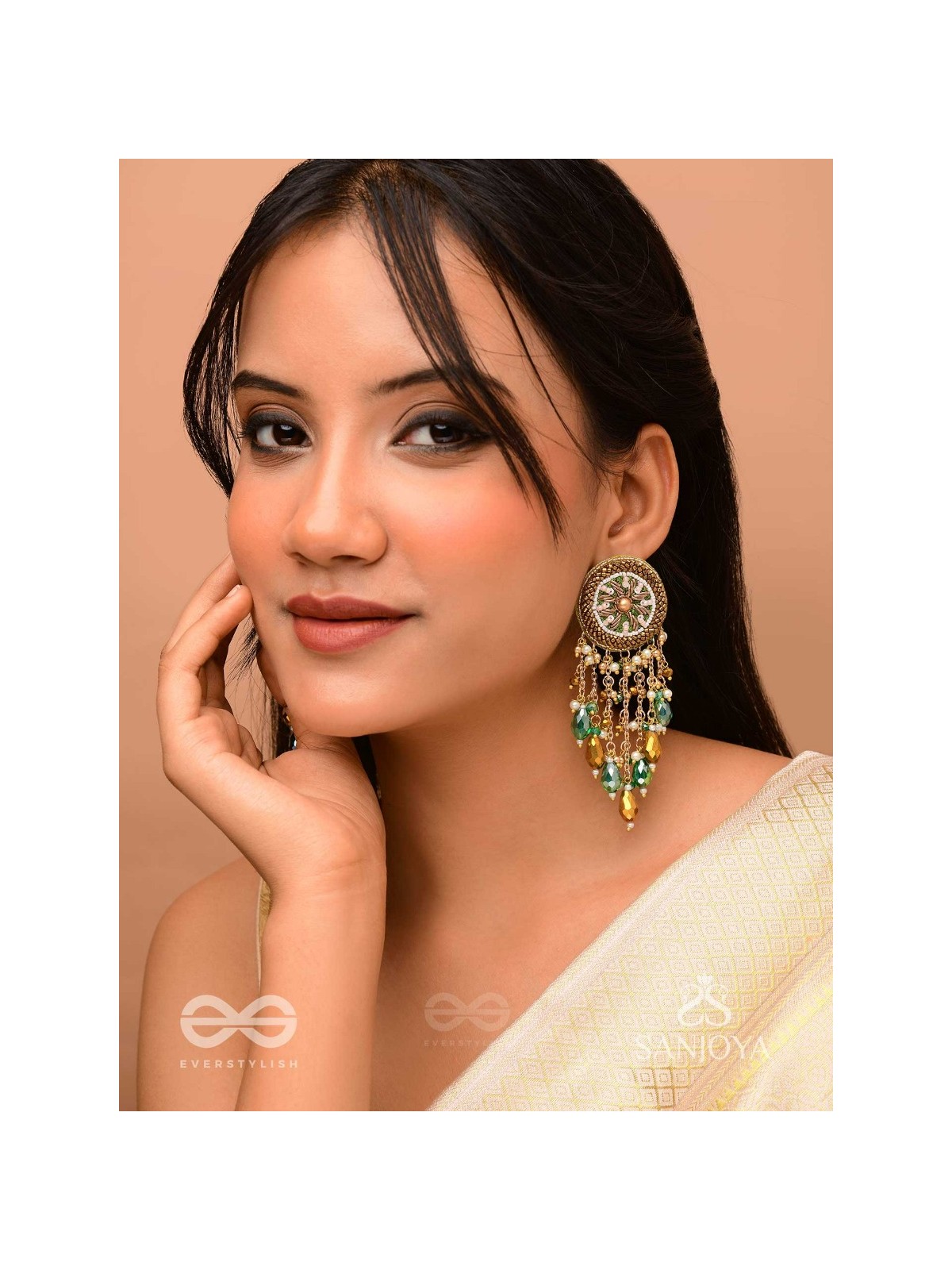 Varsham - The Captivating Rainfall - Cutdana, Dabka, Beads And Glass Drops Hand Embroidered Earrings