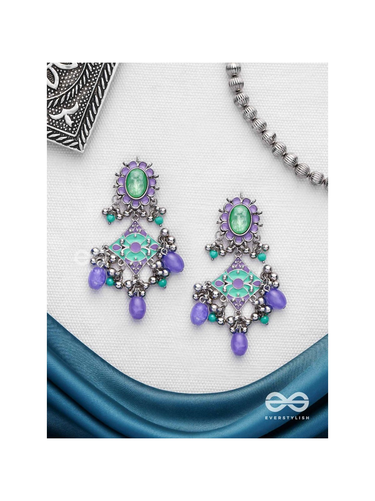 The Skyline Shore - Stone Enamelled Oxidised Earrings