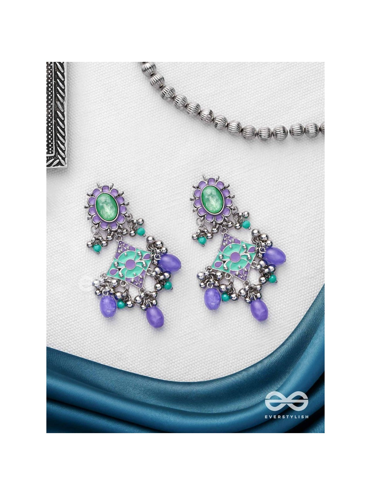 The Skyline Shore - Stone Enamelled Oxidised Earrings