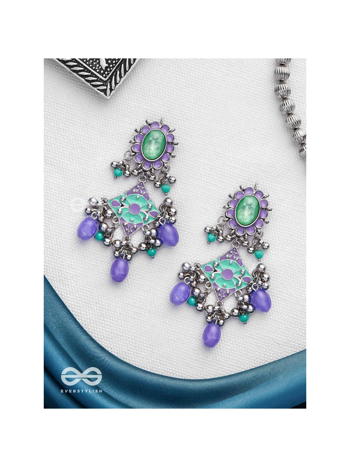 The Skyline Shore - Stone Enamelled Oxidised Earrings