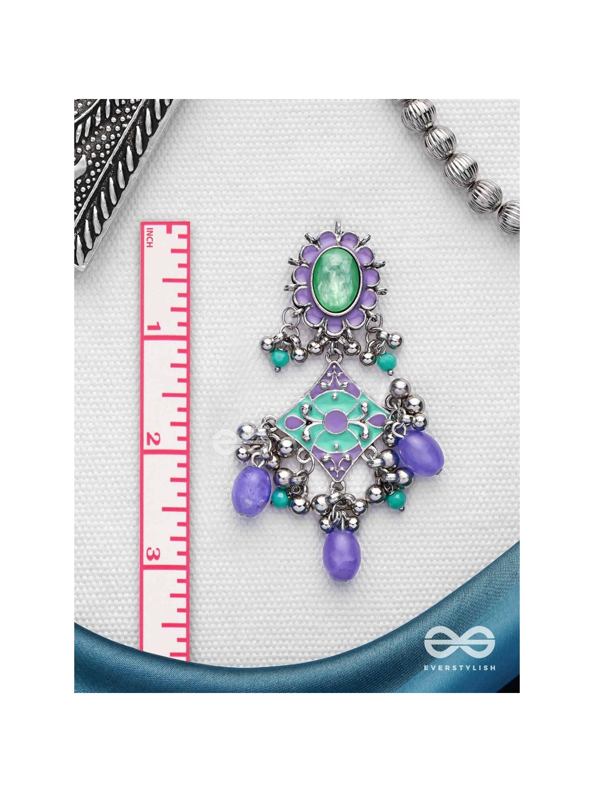 The Skyline Shore - Stone Enamelled Oxidised Earrings