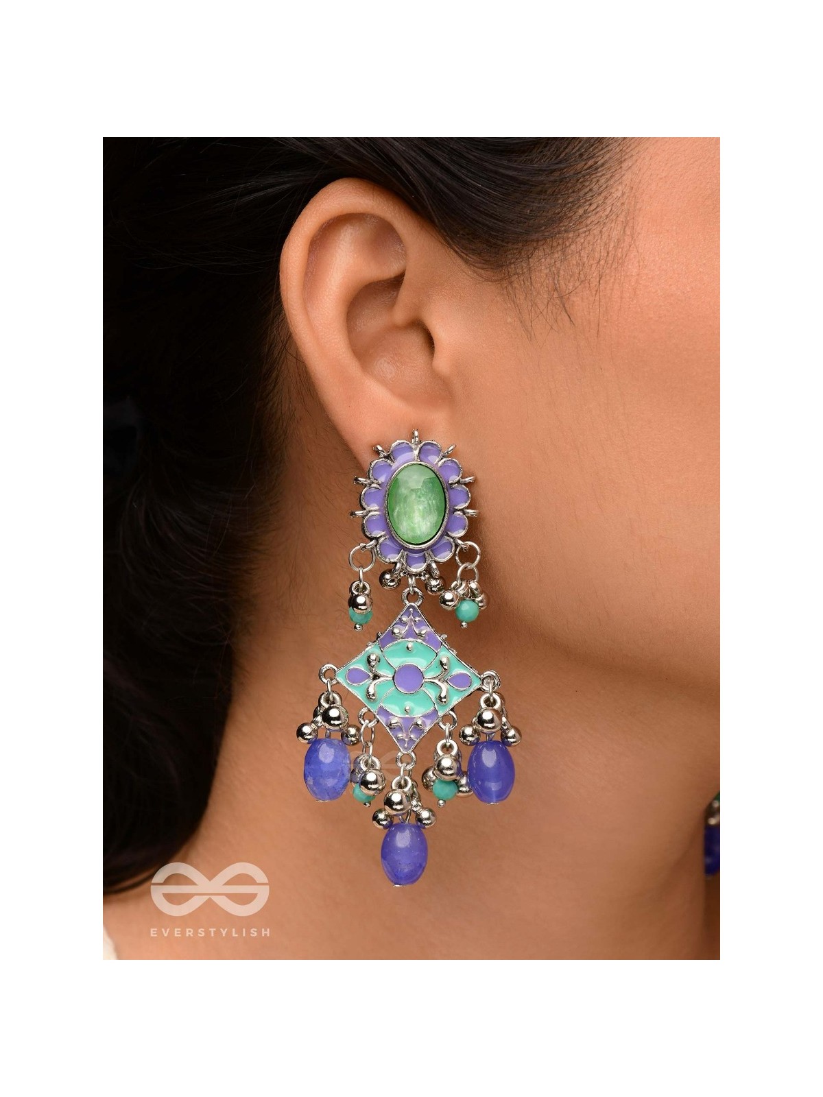 The Skyline Shore - Stone Enamelled Oxidised Earrings