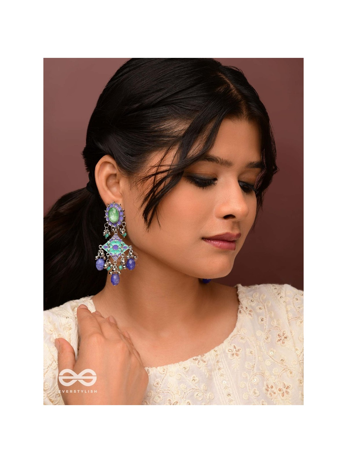 The Skyline Shore - Stone Enamelled Oxidised Earrings