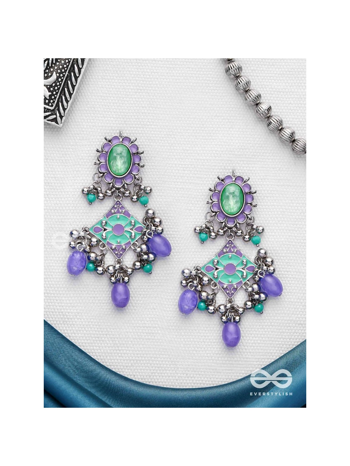 The Skyline Shore - Stone Enamelled Oxidised Earrings