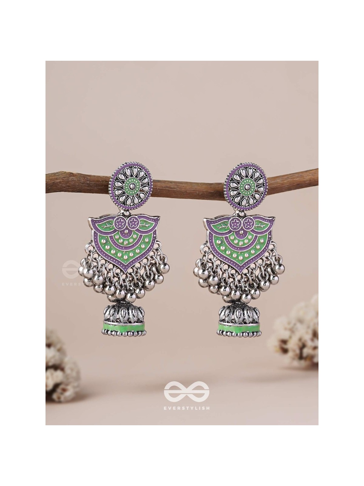 The Forest Lake- Enamelled Oxidised Earrings