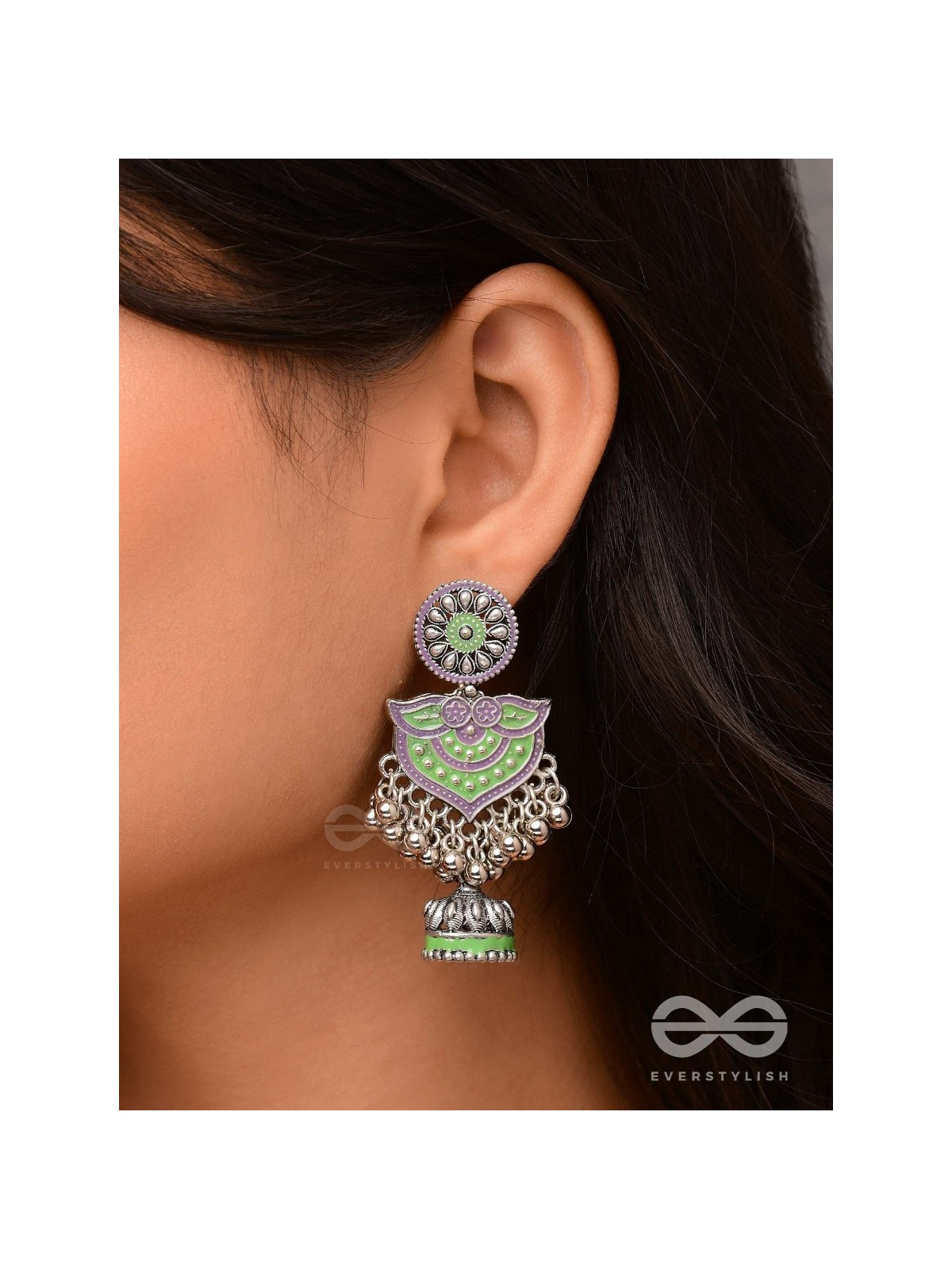 The Forest Lake- Enamelled Oxidised Earrings