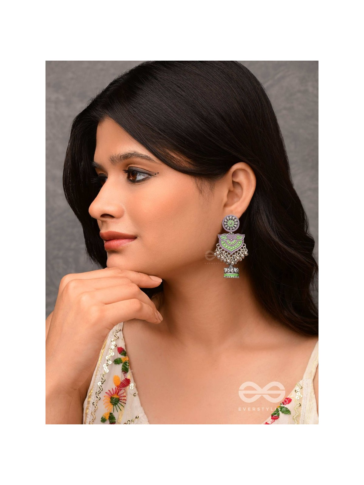 The Forest Lake- Enamelled Oxidised Earrings