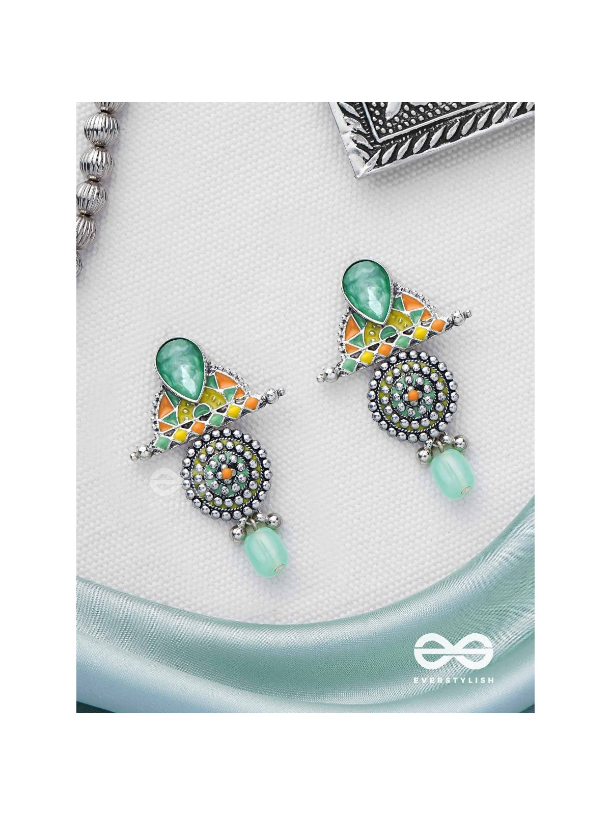 The Warm Shades - Stone Enamelled Oxidised Earrings