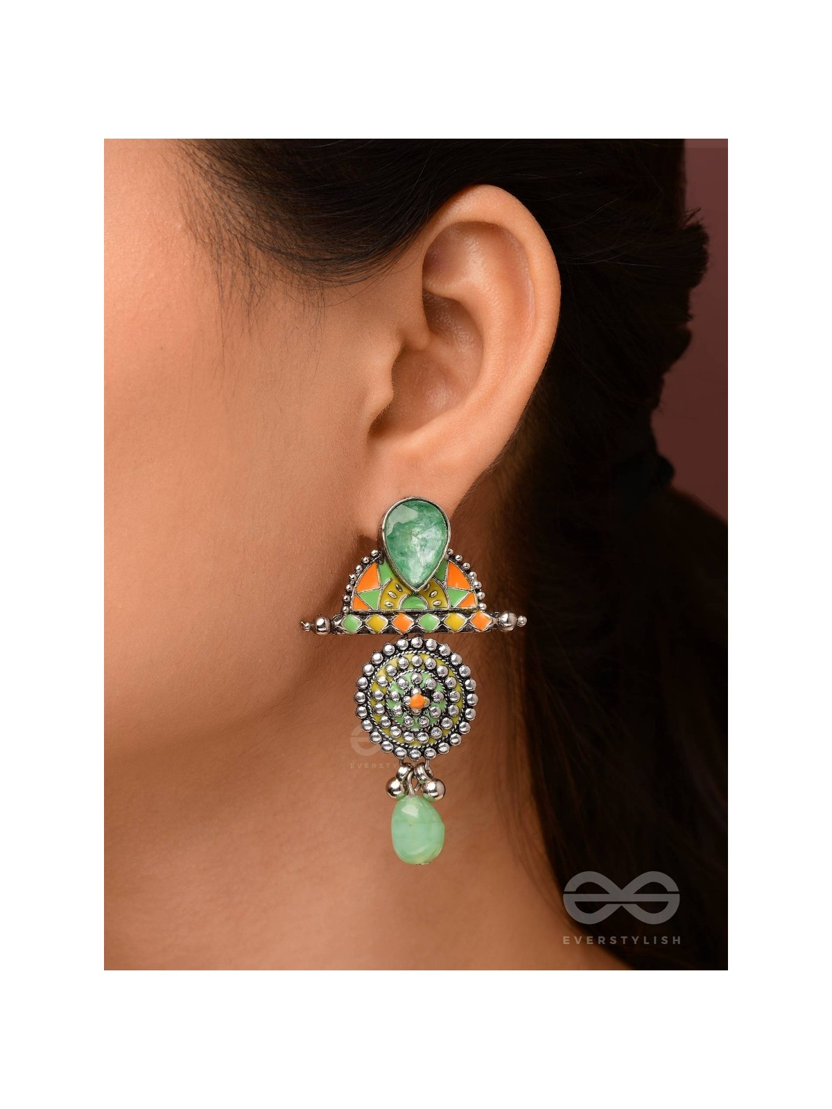 The Warm Shades - Stone Enamelled Oxidised Earrings