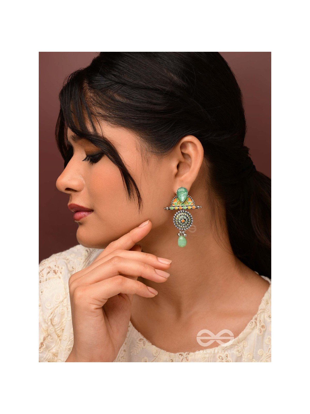 The Warm Shades - Stone Enamelled Oxidised Earrings