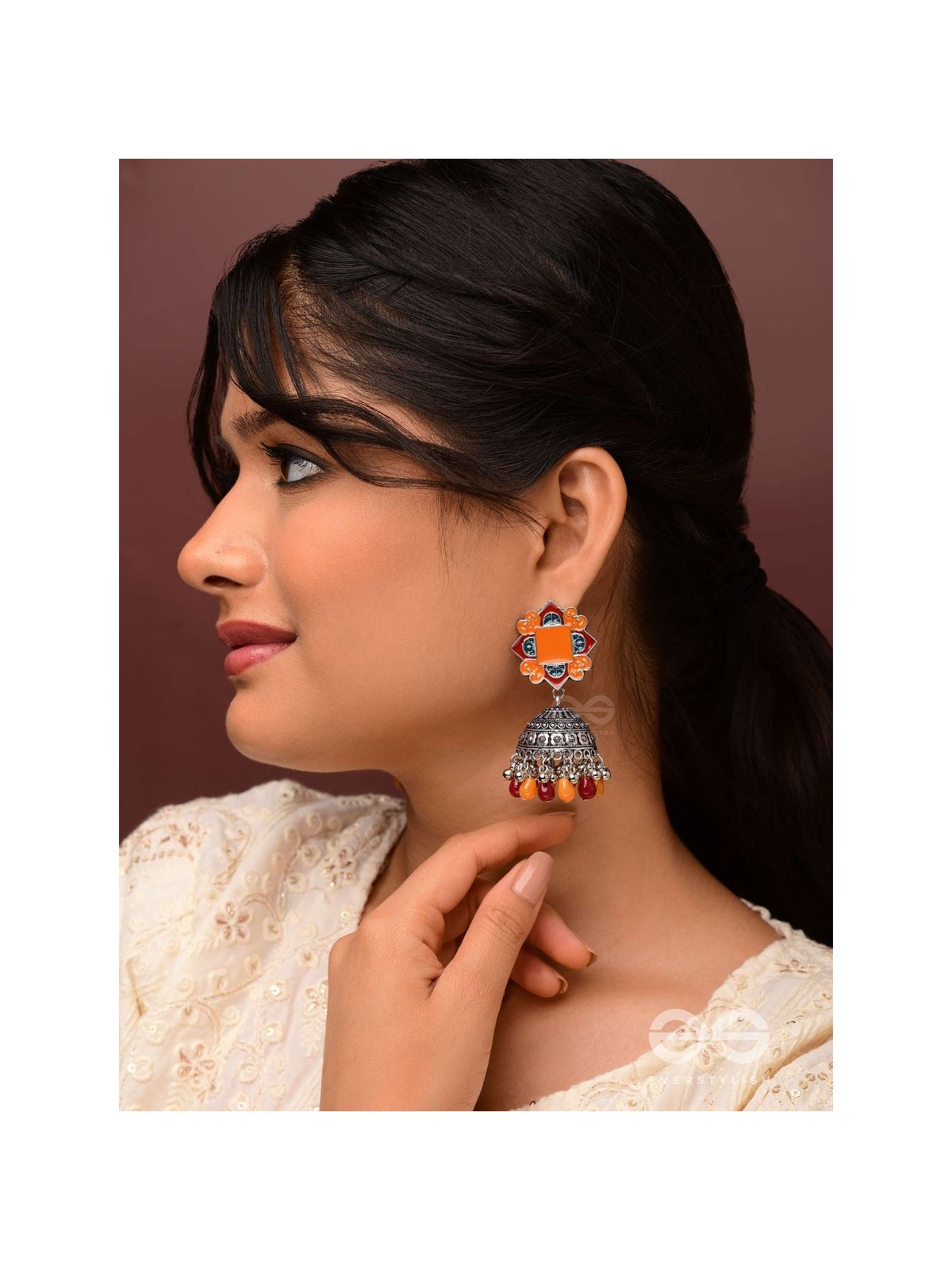 The Warm Hues - Enamelled Oxidised Jhumka Earrings