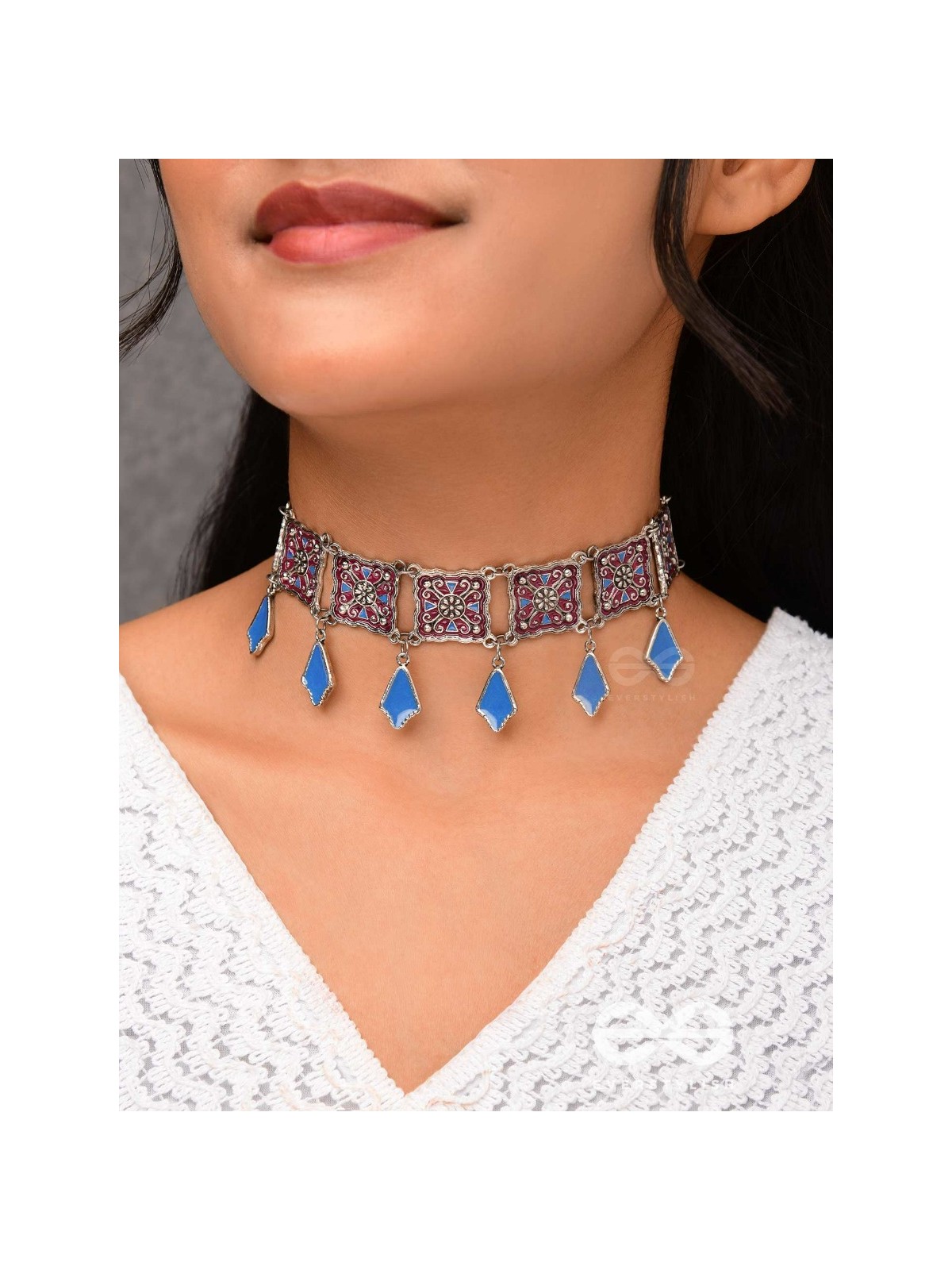 The Authentic Aura - Enamelled Oxidised Choker Neckpiece